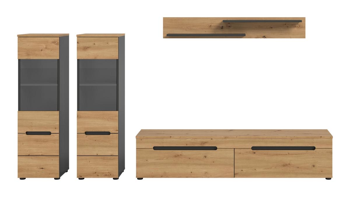 Dnevni Regal Canu, Siva, Barva Hrasta, 4-Delni - črna/hrast artisan, Design, umetna masa/leseni material (272/141/33cm) - Livetastic