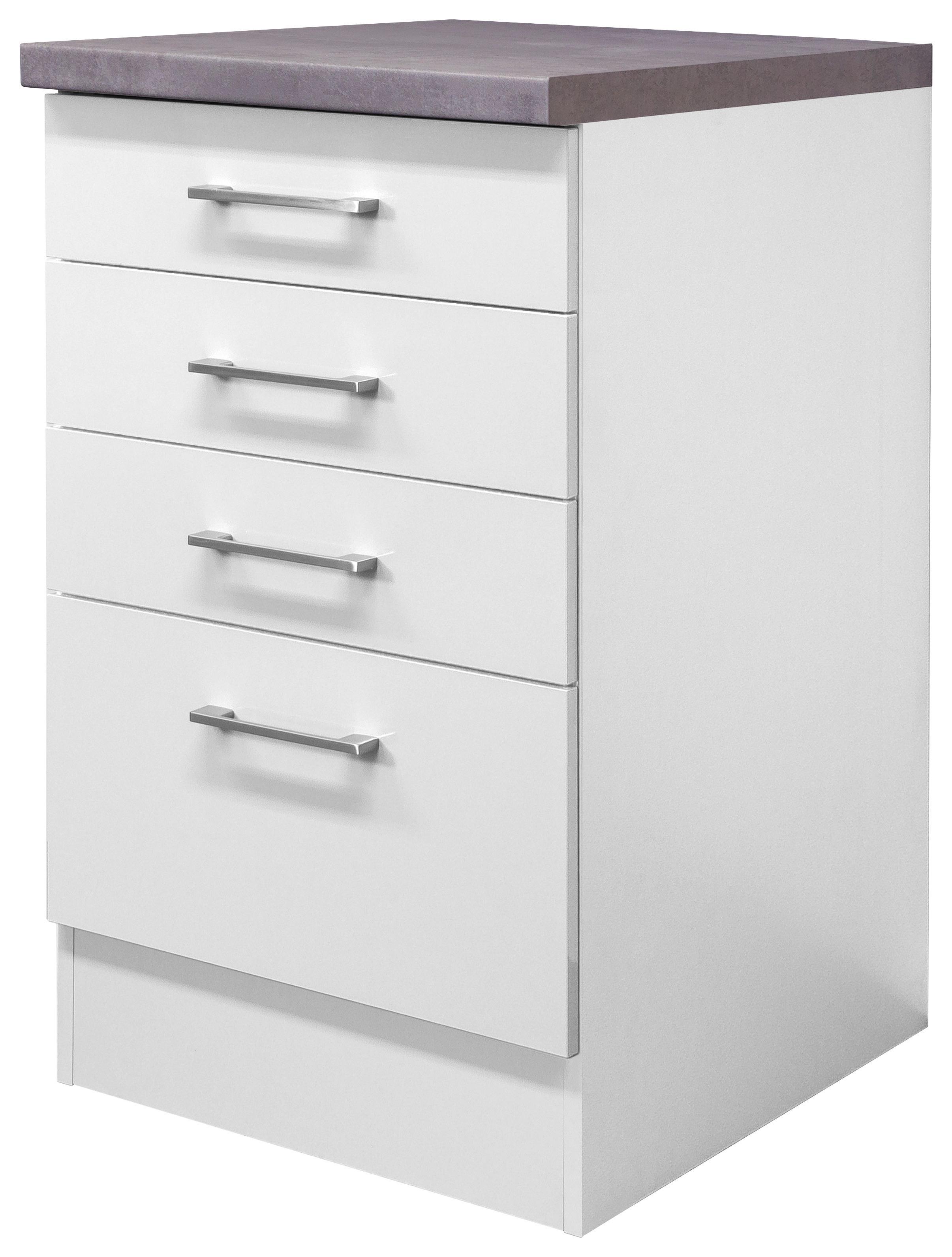 Schubkastenunterschrank Weiß - Edelstahlfarben/Weiß, MODERN, Holzwerkstoff/Metall (50/86/60cm) - FlexWell