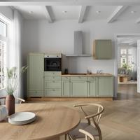 Küchenleerblock Frame Low o. Geräte Olivgrün - Edelstahlfarben/Eichefarben, MODERN, Holzwerkstoff/Metall (300cm) - Nobilia