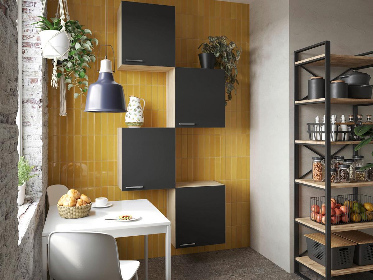 Set Kuhinjskih Zgornjih Omaric Merle, 4 Kos - srebrne barve/črna, Basics, kovina/leseni material (100/224,4/34,6cm) - Respekta