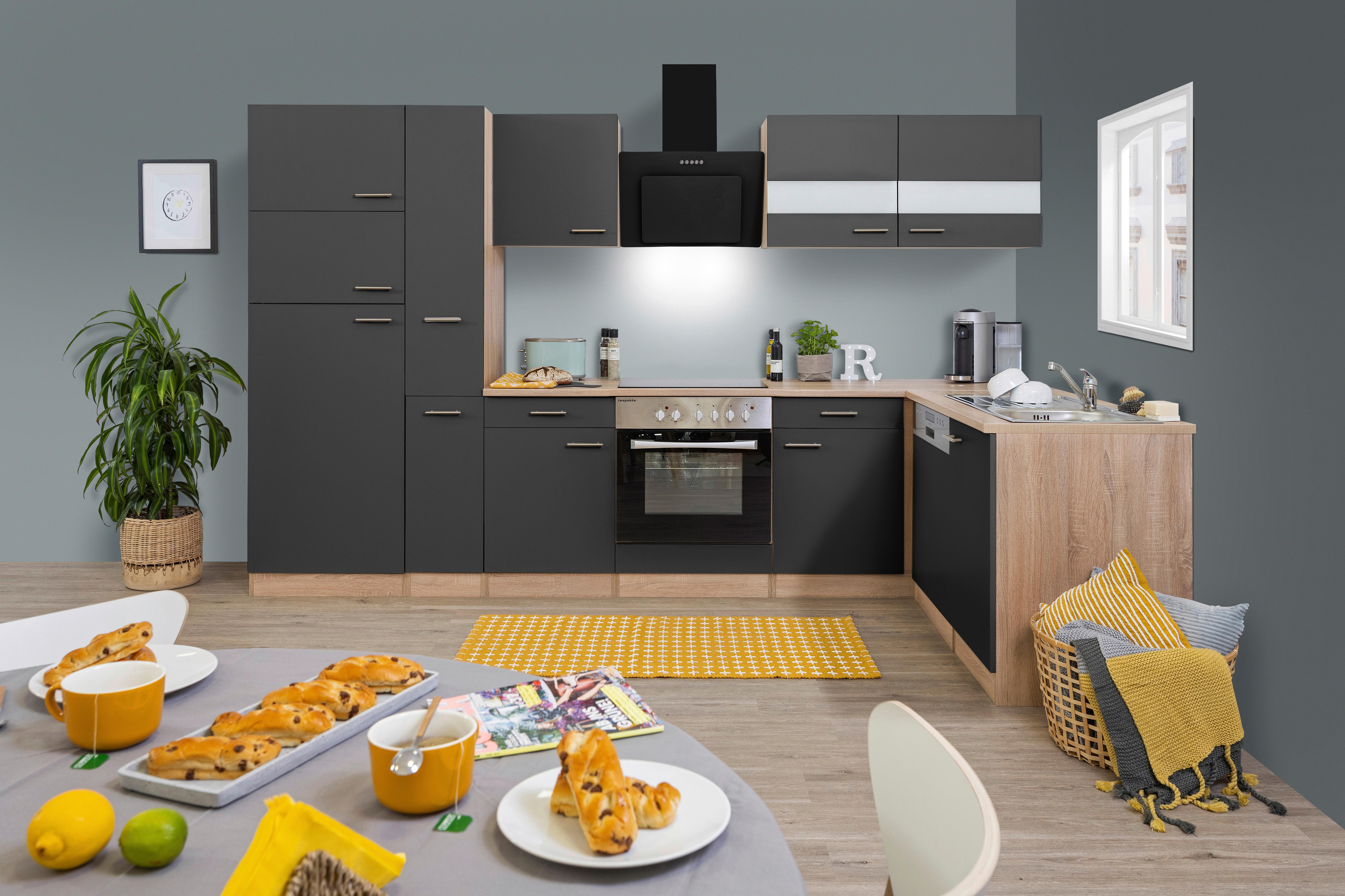 Küchenleerblock LBKBL310ESG Grau/Eiche ca. 310x172 cm - Edelstahlfarben/Eichefarben, Basics, Holzwerkstoff/Metall (310/172cm) - Respekta