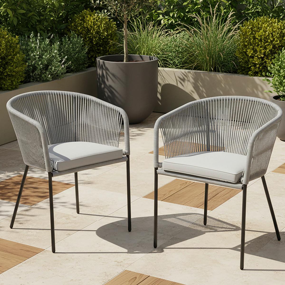 Gartensessel-Set 2-er Set Victor Hellgrau Metall/Textil - Hellgrau/Schwarz, MODERN, Textil/Metall (56/78/59cm) - Bessagi Garden