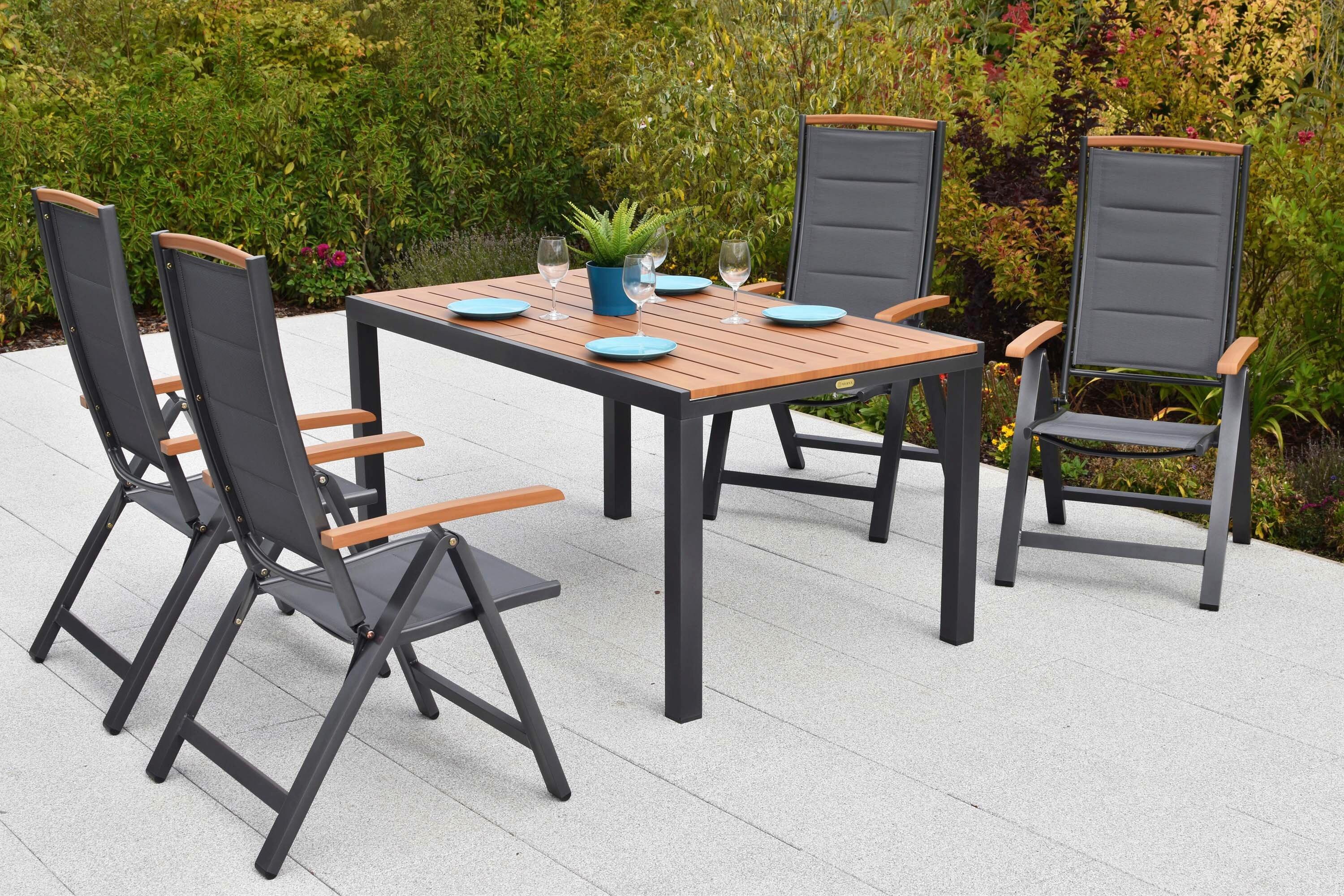 Gartentischgruppe Tino 5-tlg. Graphitfarben - Graphitfarben/Naturfarben, KONVENTIONELL, Textil/Metall - Gardenson