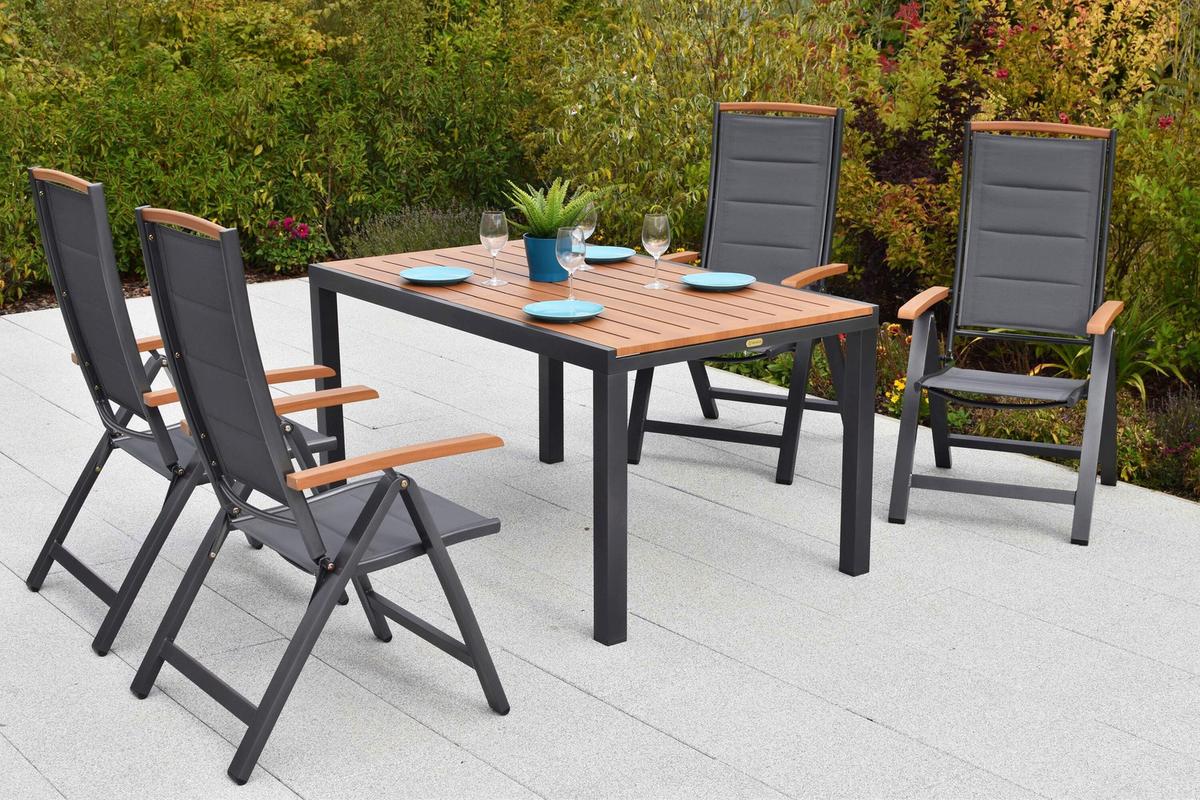 Gartenklappsessel Tino Graphitfarben - Graphitfarben/Grau, KONVENTIONELL, Textil/Metall (60/117/70cm) - Gardenson
