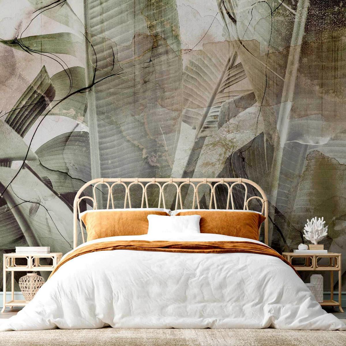 Fototapeta Banana Jungle, 100x70cm - sivobela/žajbljevo zelena, Basics, tekstil (100/70cm) - artgeist