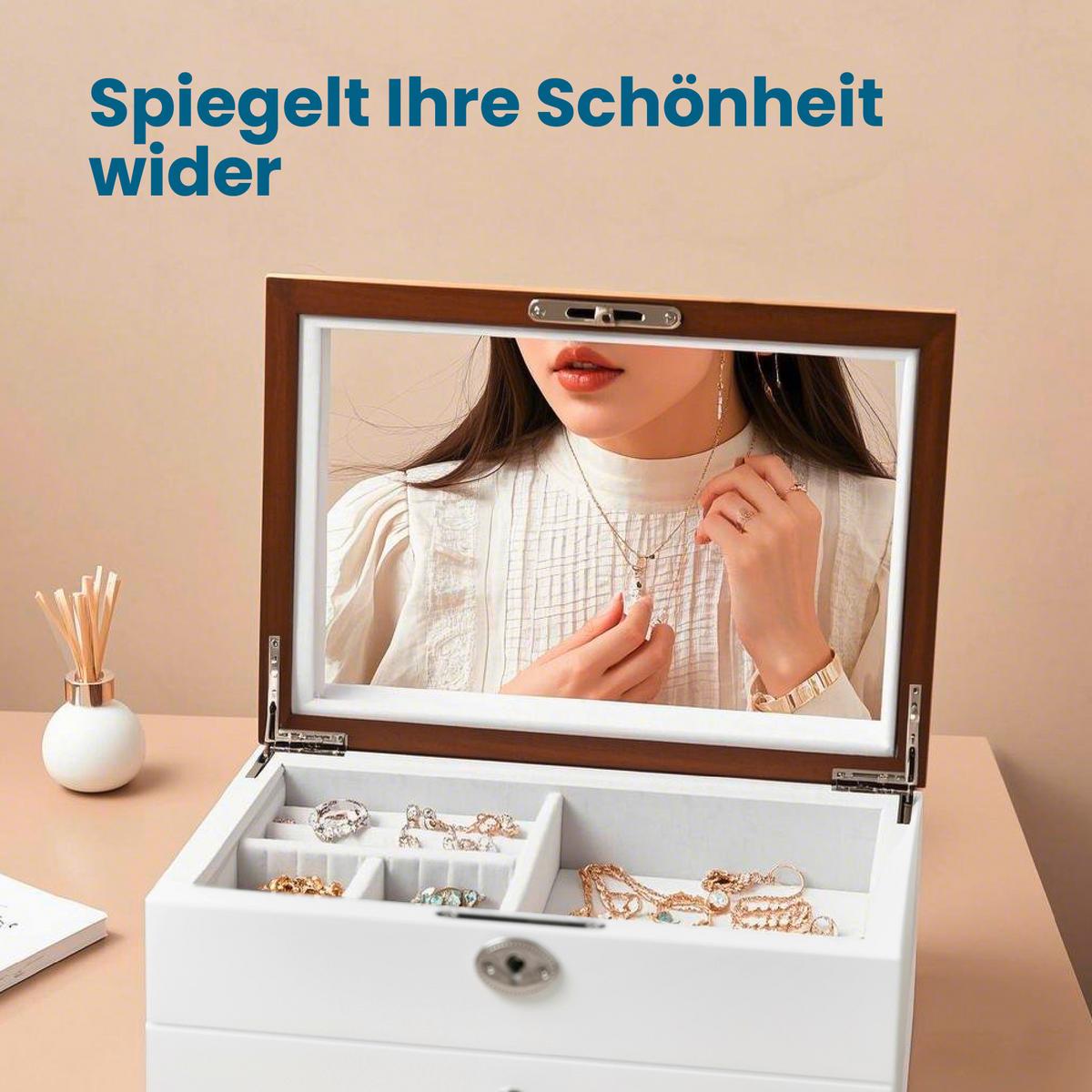 Schmuckkästchen Weiß/Nussbaumfarben - Nussbaumfarben/Weiß, LIFESTYLE, Glas/Holz (25/15/17cm)