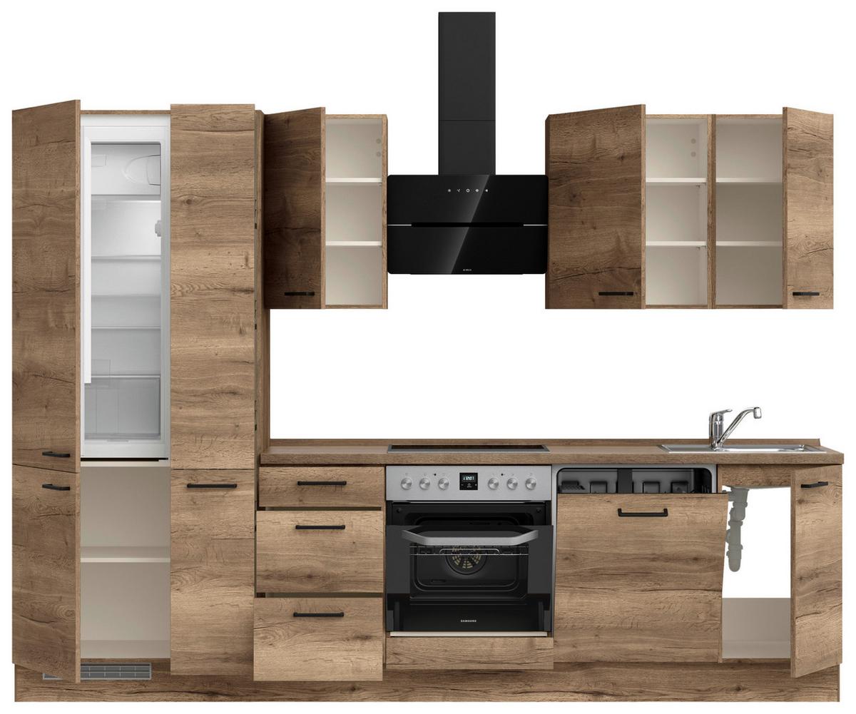 Küchenblock Structura High m. Geräten Eiche dunkel - Eiche dunkel/Schwarz, MODERN, Holzwerkstoff/Metall (300cm) - Nobilia