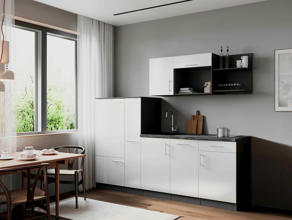 Küchenblock Oliver m. Geräten Weiß - Weiß/Grau, Trend, Holzwerkstoff/Metall (235cm) - Respekta