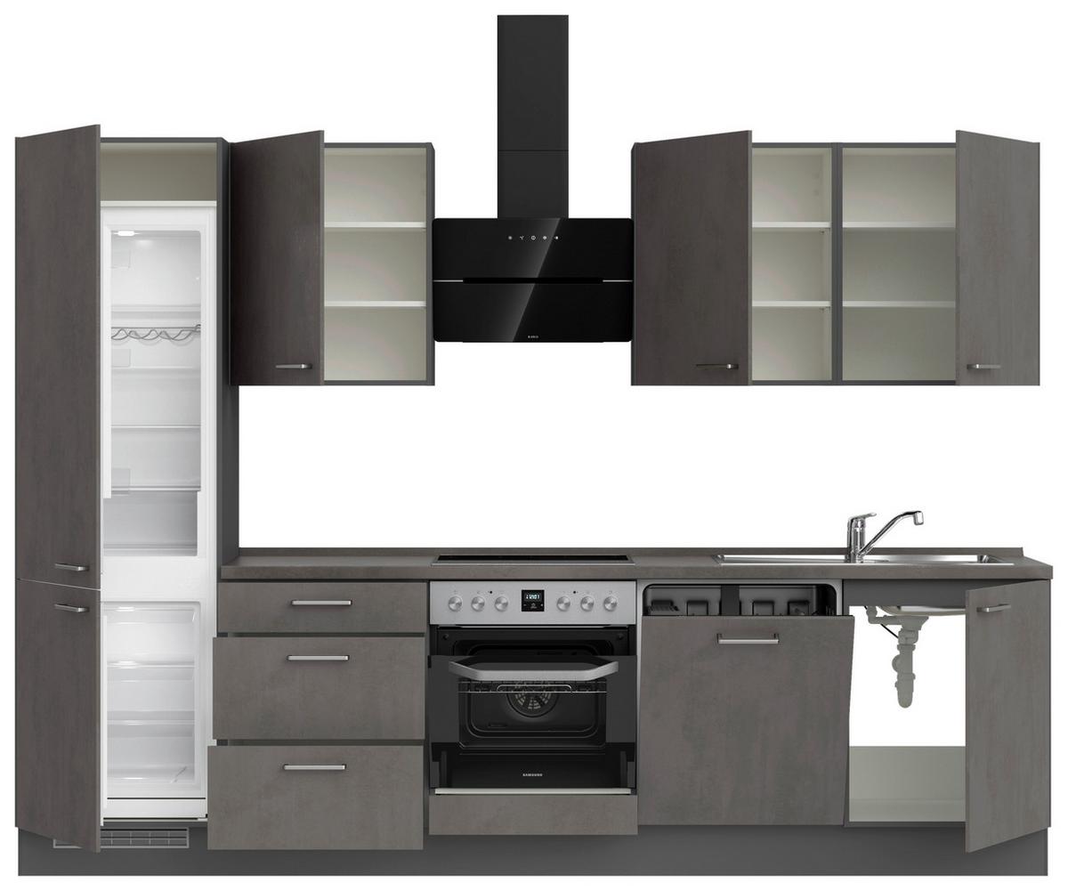 Küchenblock Riva High m. Geräten Schieferfarben - Schieferfarben/Edelstahlfarben, MODERN, Holzwerkstoff/Metall (300cm) - Nobilia
