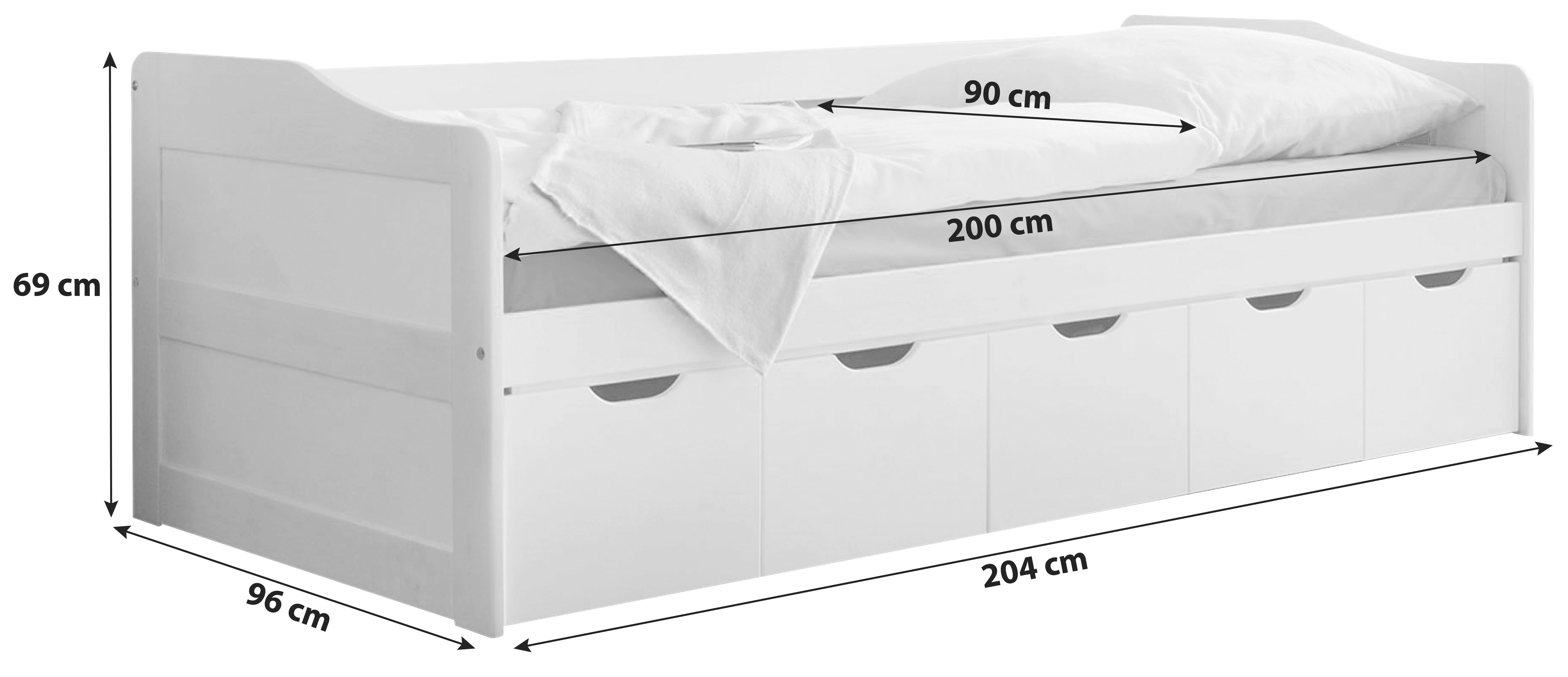 Stauraumbett "Maria" aus Kiefer, weiß - Weiß, MODERN, Holz (90/200cm) - MID.YOU