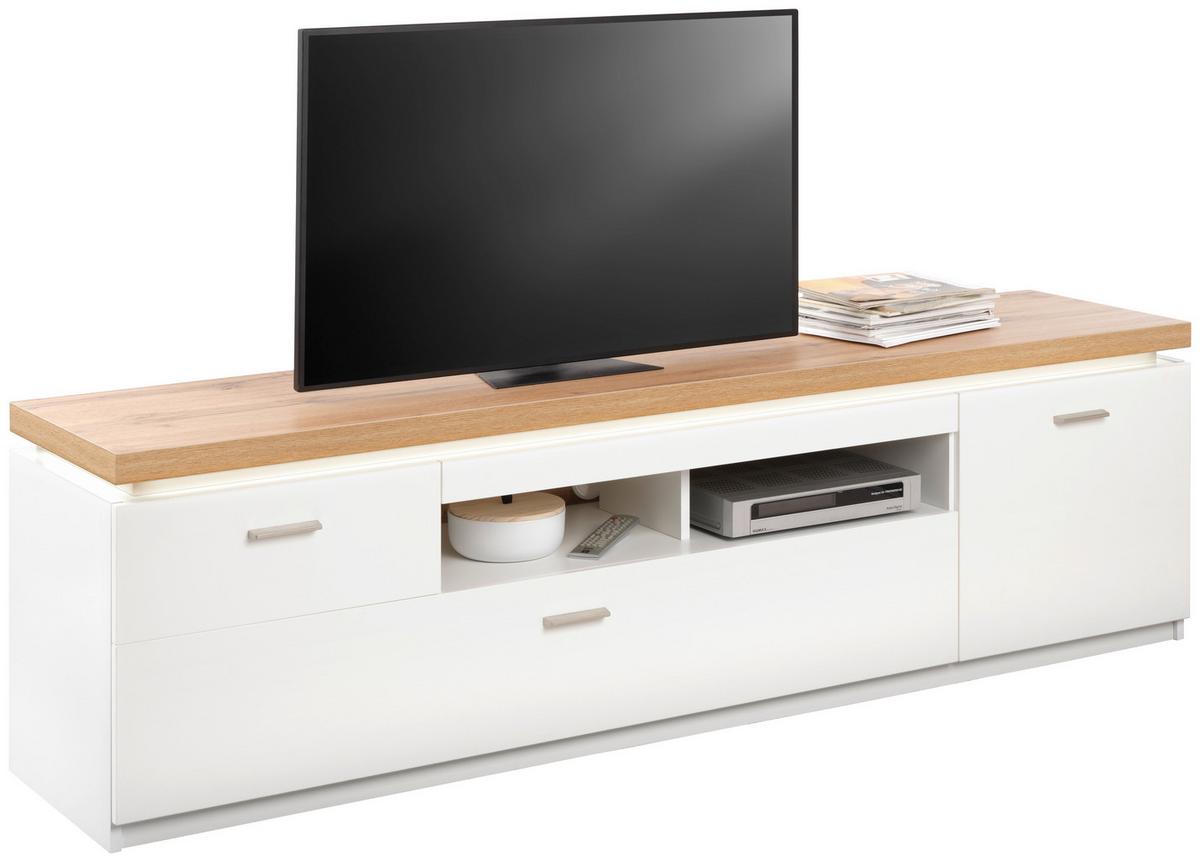 TV-Element Cal in Weiß - Eichefarben/Silberfarben, MODERN, Holzwerkstoff/Metall (196/57/44cm) - Mömax