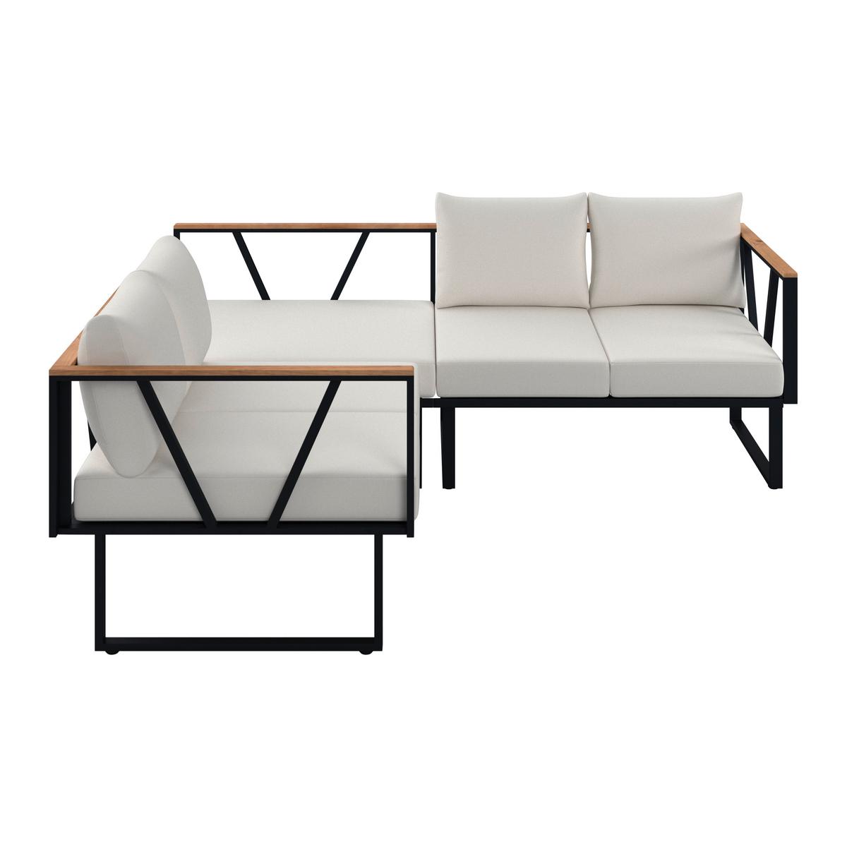 Loungegarnitur Loretta Creme Metall/Holz/Outdoorstoff - Creme/Schwarz, MODERN, Holz/Textil (80/75/80cm) - Bessagi Garden