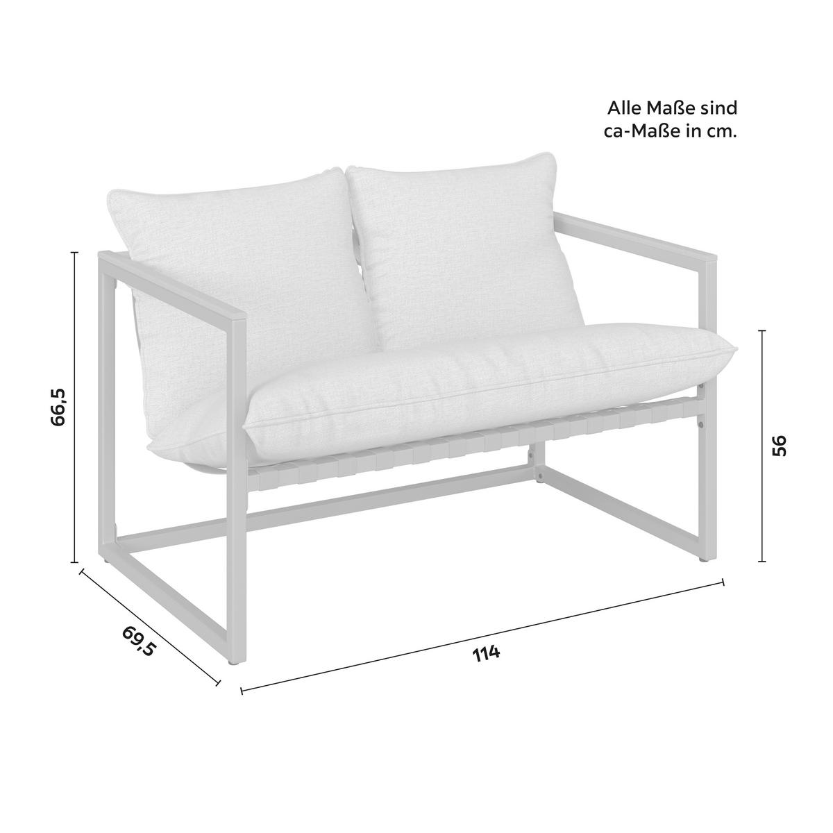 Loungegarnitur Lara Creme Metall/Outdoorstoff +Abdeckung - Creme/Grau, MODERN, Glas/Kunststoff (114cm) - Bessagi Garden
