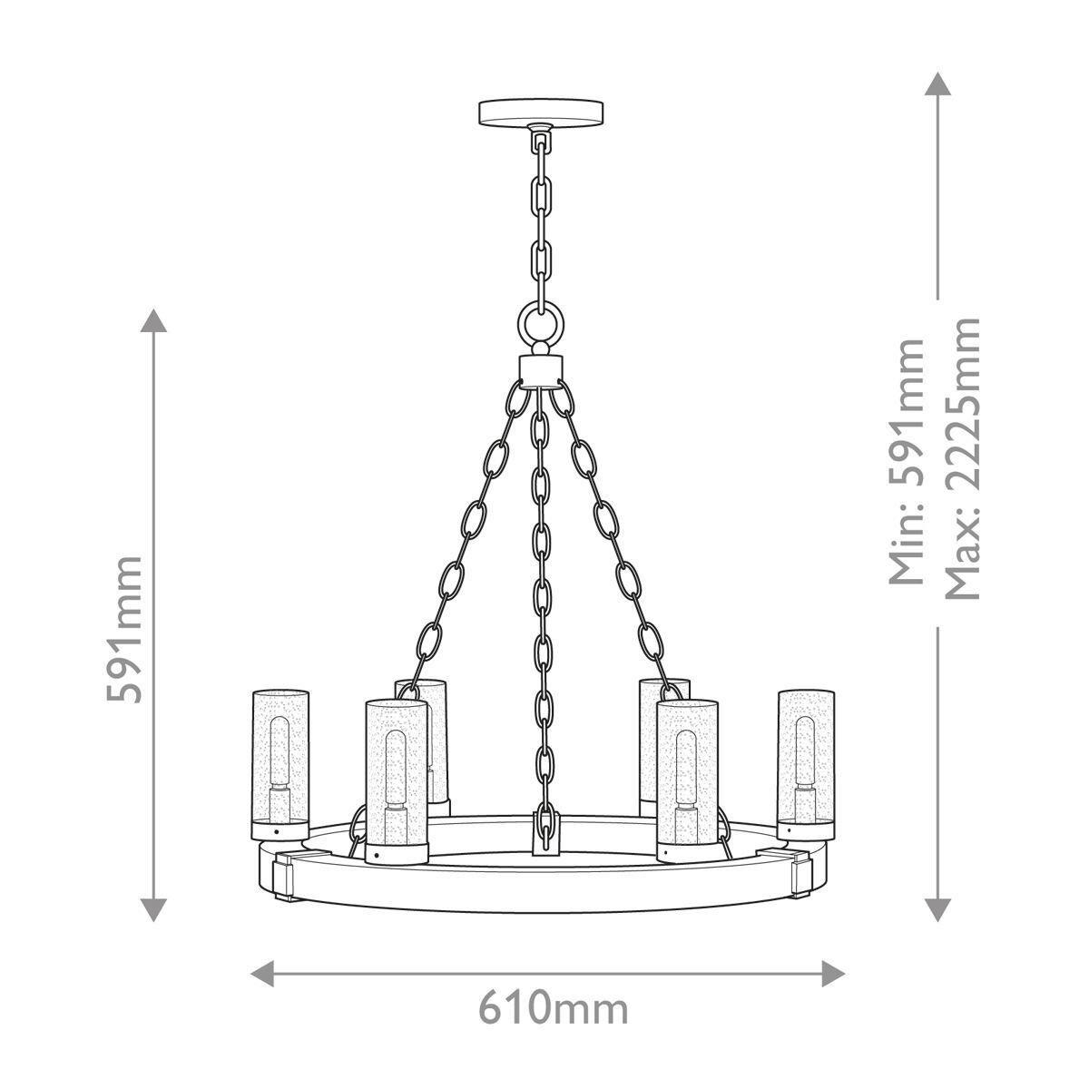 KRONLEUCHTER HK-SAWYER6-SQ - Wildeiche/Schwarz, Konventionell, Glas/Metall (59,1/61cm) - Elstead Lighting