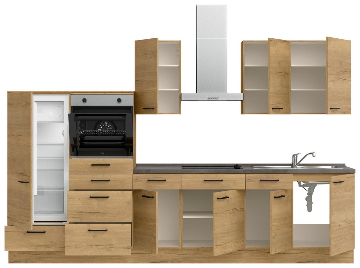 Küchenblock Structura Low m. Geräten Eiche - Schieferfarben/Eichefarben, MODERN, Holzwerkstoff/Metall (330cm) - Nobilia