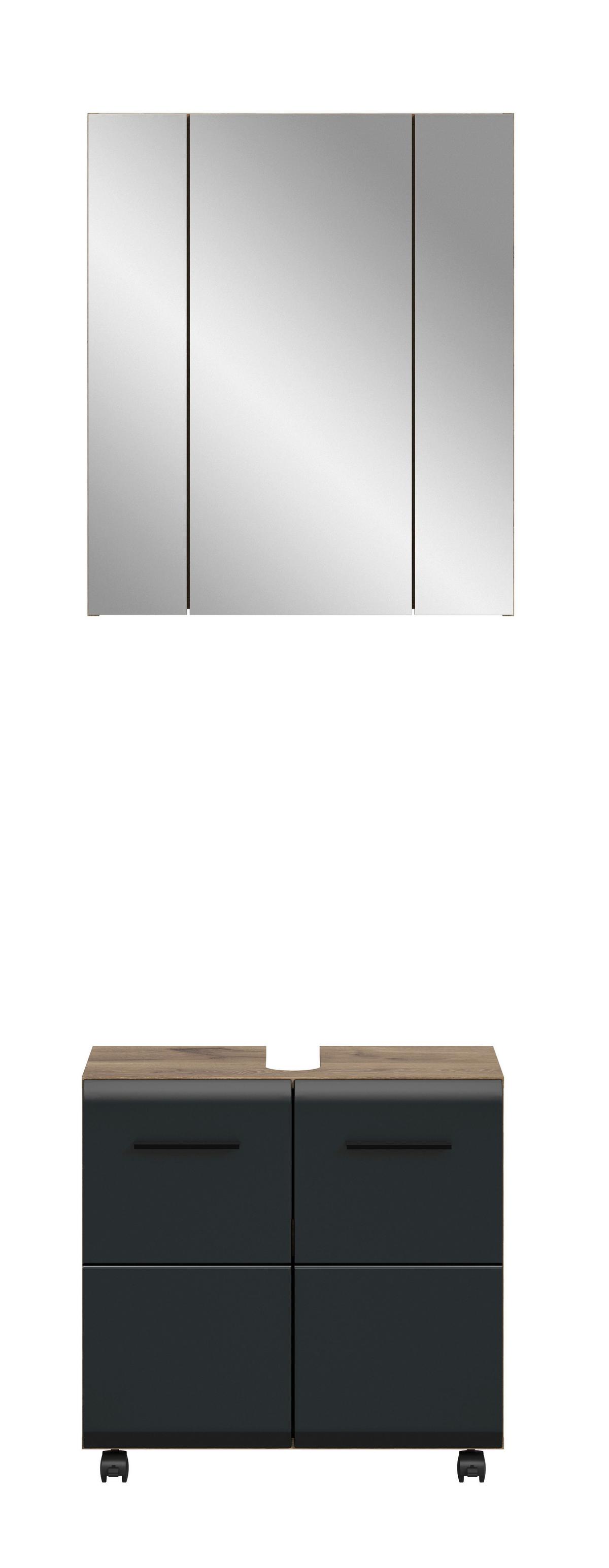 Badezimmer Ice Schwarz/Eiche dunkel 2-teilig - Eiche dunkel/Schwarz, Trend, Glas/Holzwerkstoff (60cm) - MID.YOU