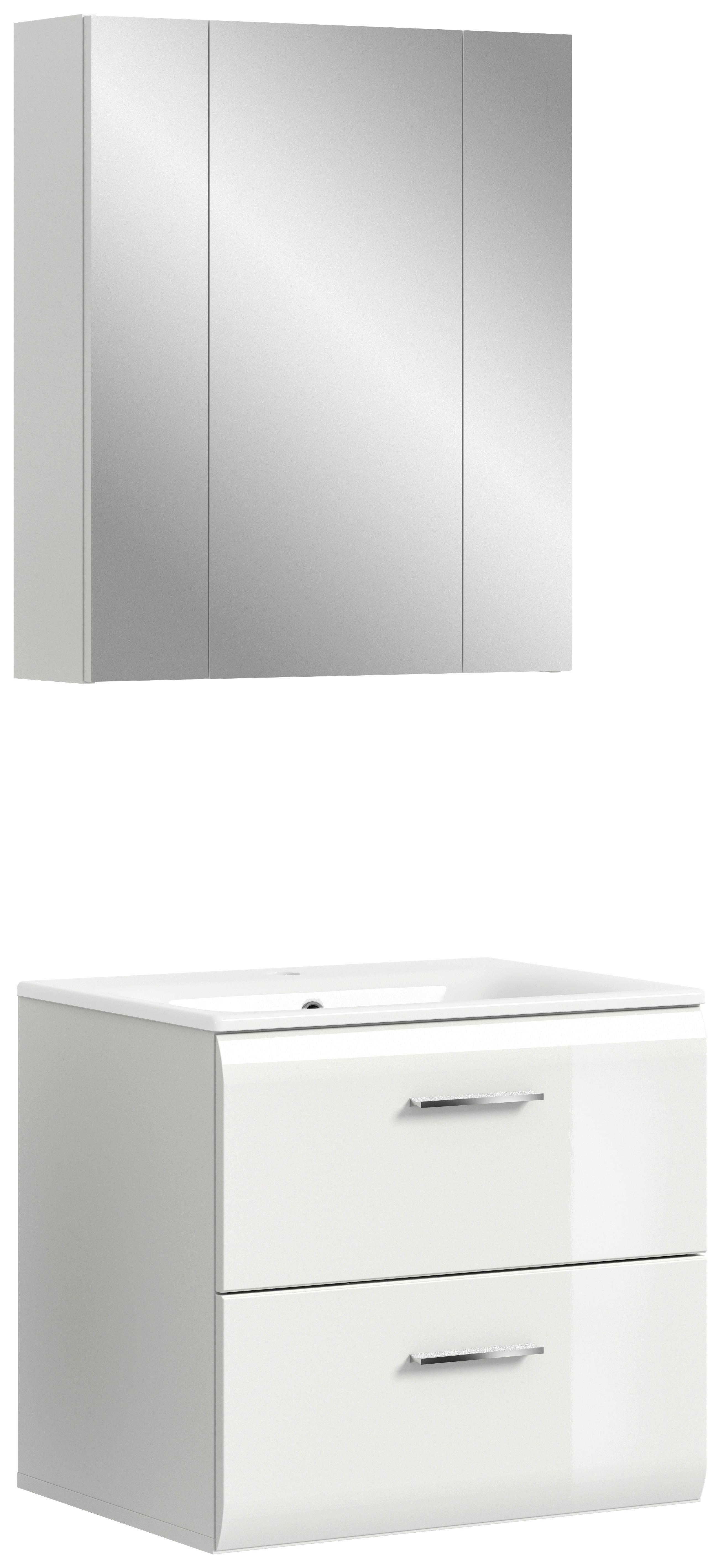 Badezimmer Ice 2-tlg. ca. 60 cm Weiß - Weiß Hochglanz/Silberfarben, MODERN, Keramik/Holzwerkstoff (60cm) - MID.YOU