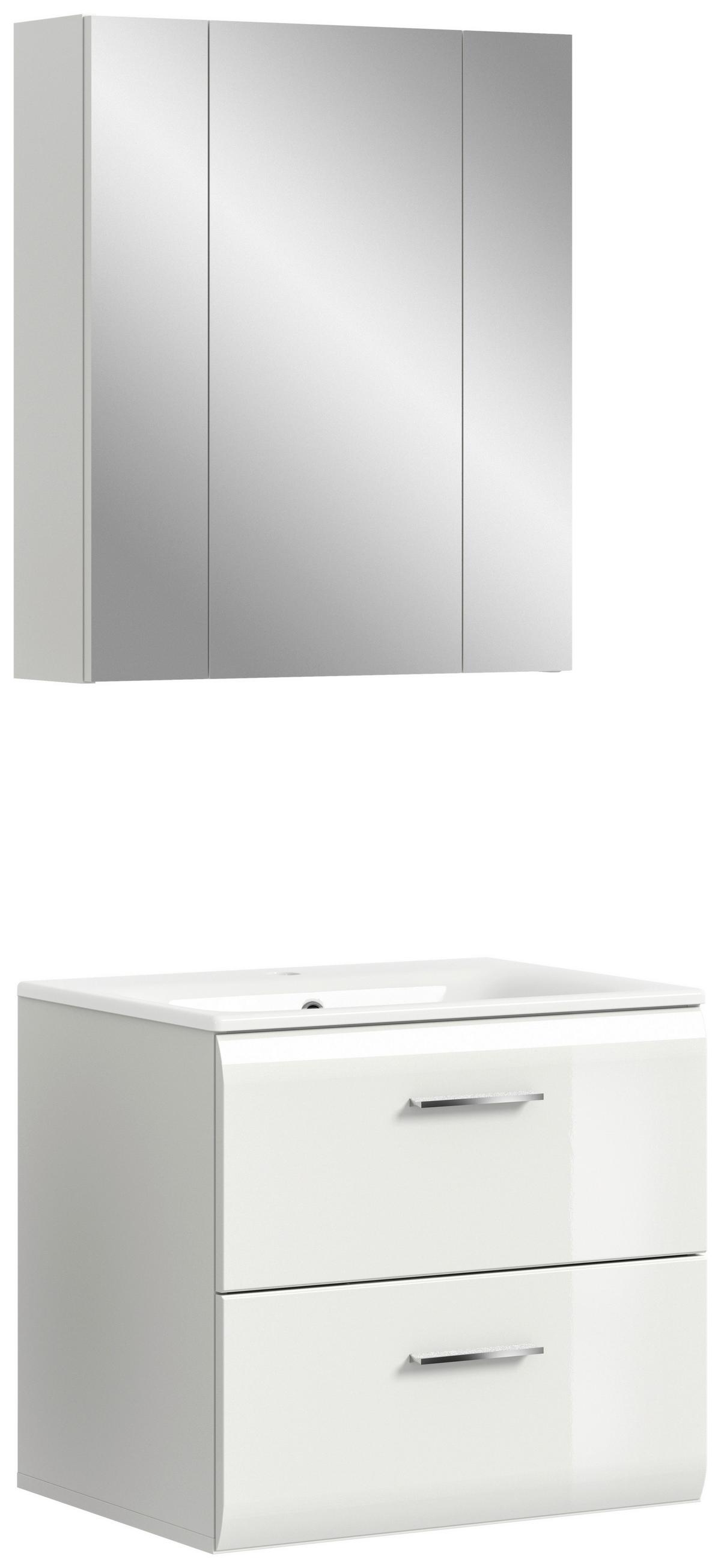 Badezimmer Ice 2-tlg. ca. 60 cm Weiß - Weiß Hochglanz/Silberfarben, MODERN, Keramik/Holzwerkstoff (60cm) - MID.YOU