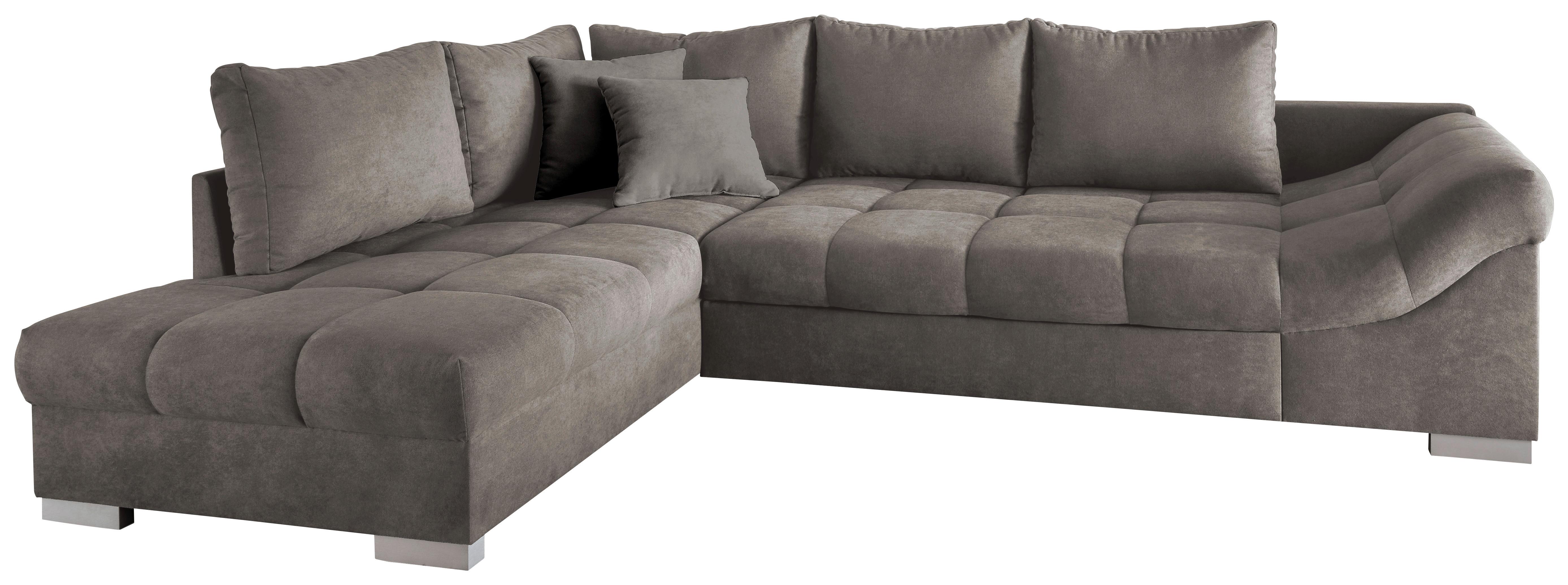 Wohnlandschaft Alvito Graubraun Nylon/Mikrofaser - Graubraun/Silberfarben, Design, Holz/Textil (202/298cm) - MID.YOU