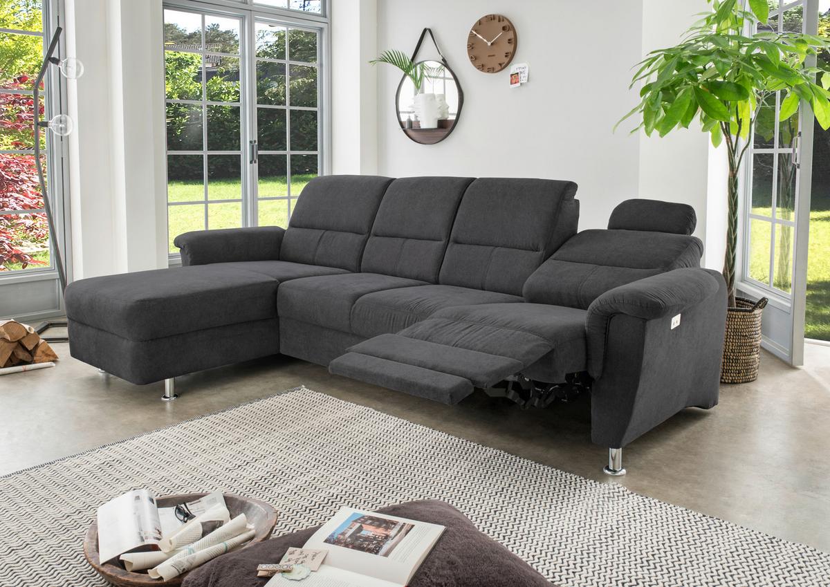 Wohnlandschaft Parole Schwarz Mikrofaser - Chromfarben/Schwarz, KONVENTIONELL, Textil/Metall (292/165cm) - Livetastic