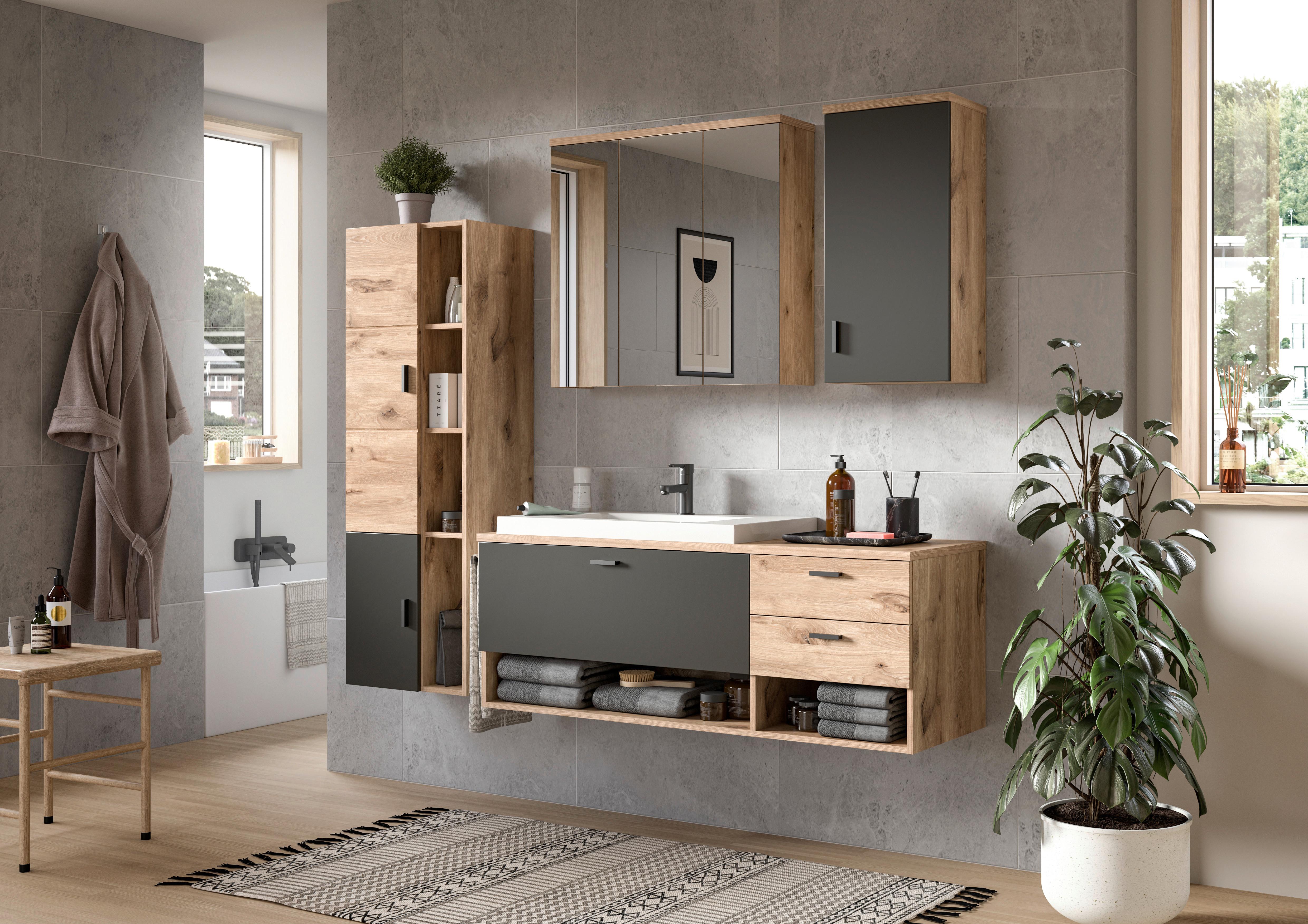 Midischrank Grado ca. 48x144 cm Eiche/Grau - Eichefarben/Grau, MODERN, Holzwerkstoff/Metall (48/144/35cm) - MID.YOU