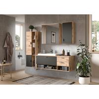 Hochschrank Grado ca. 48x144 cm Eiche/Grau - Eichefarben/Schwarz, MODERN, Holzwerkstoff/Metall (48cm) - MID.YOU