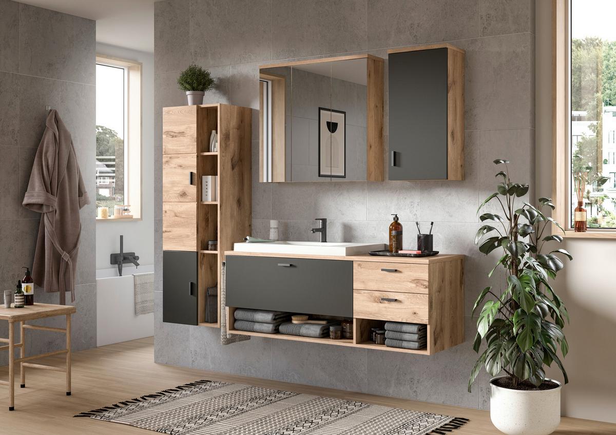 Midischrank Grado ca. 48x144 cm Eiche/Grau - Eichefarben/Grau, MODERN, Holzwerkstoff/Metall (48/144/35cm) - MID.YOU