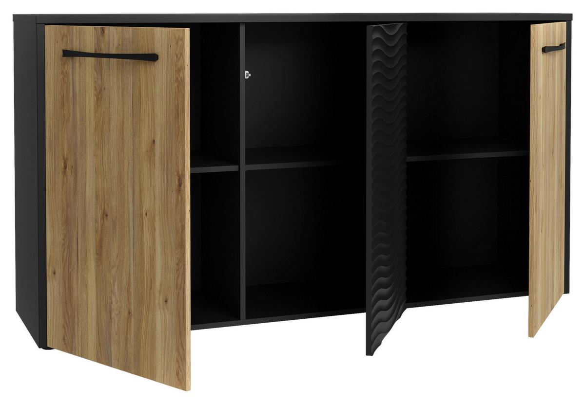 Komoda Karlshamn - boje hrasta/crna, Moderno, drvni materijal/metal (164,2/88,8/42cm) - Premium Living