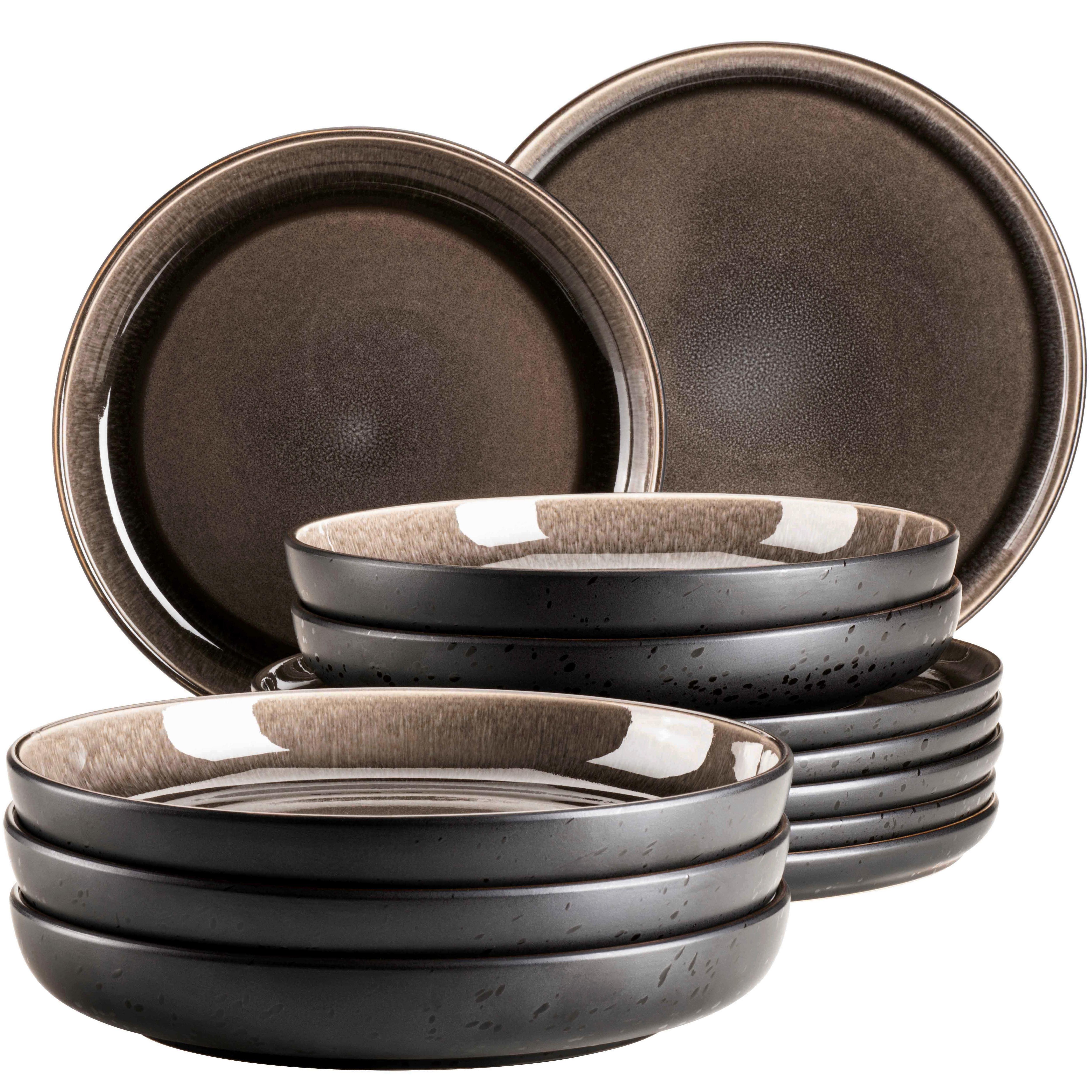TAFELSERVICE NIARA - Graubraun/Schwarz, Basics, Keramik - Mäser
