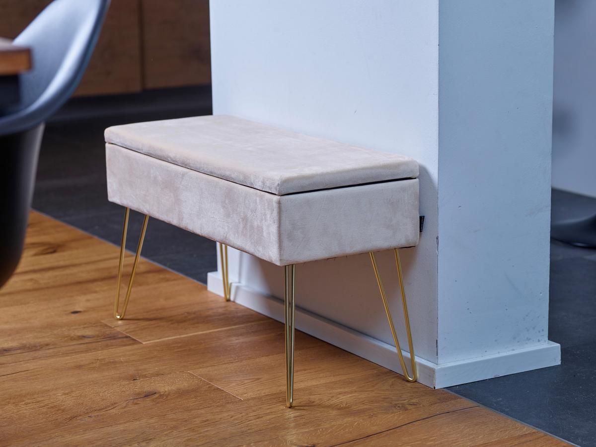 Hockerbank Scarlett Creme H: 42 cm mit Stauraum - Weiß, Design, Textil/Metall (75/42/30cm) - Echtwerk