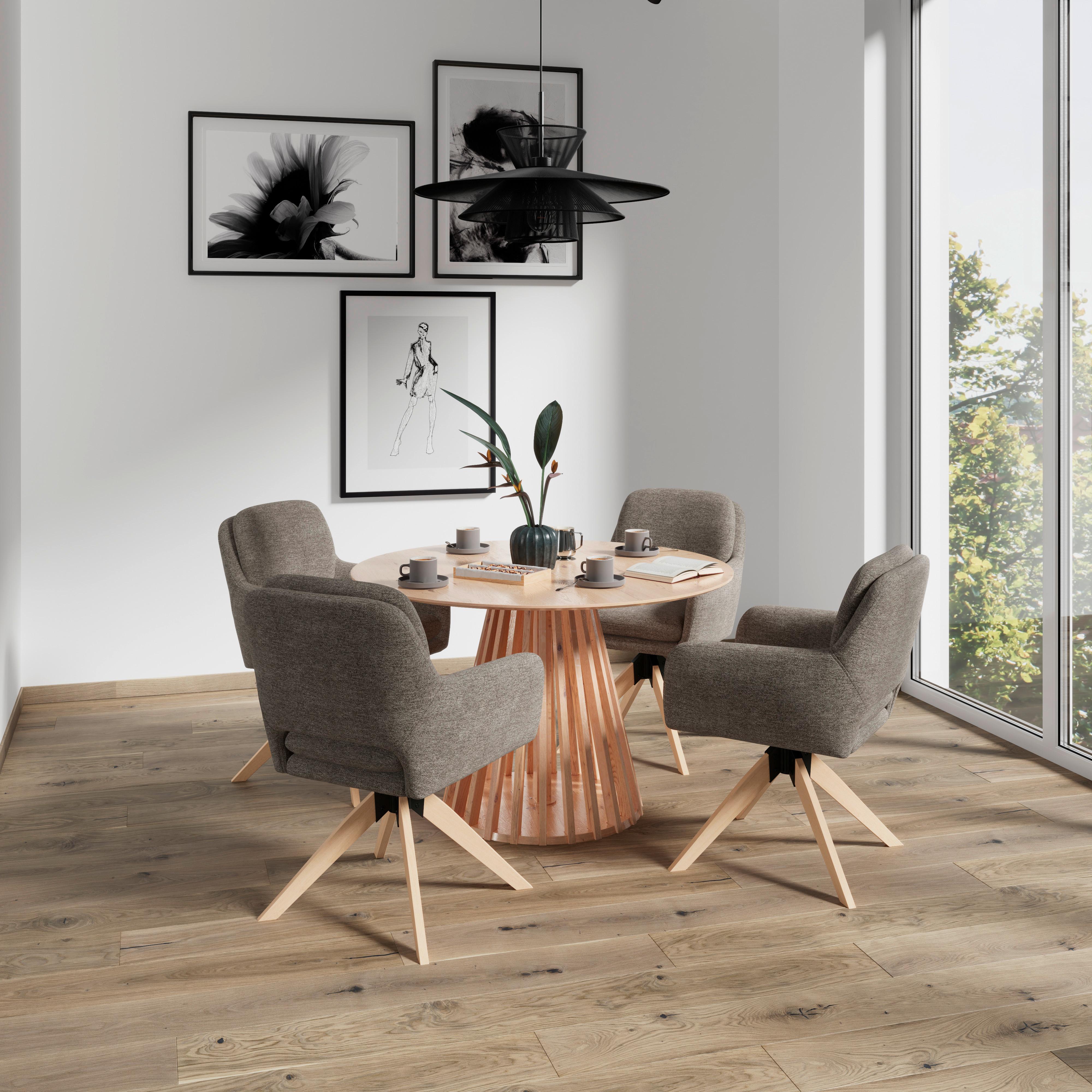 Armlehnstuhl Adrien Braun Webstoff Drehbar Gepolstert - Braun/Naturfarben, MODERN, Holz/Textil (64/59/92cm) - Bessagi Home