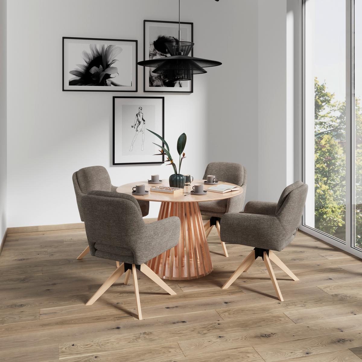 Armlehnstuhl Adrien Braun Webstoff Drehbar Gepolstert - Braun/Naturfarben, MODERN, Holz/Textil (64/59/92cm) - Bessagi Home