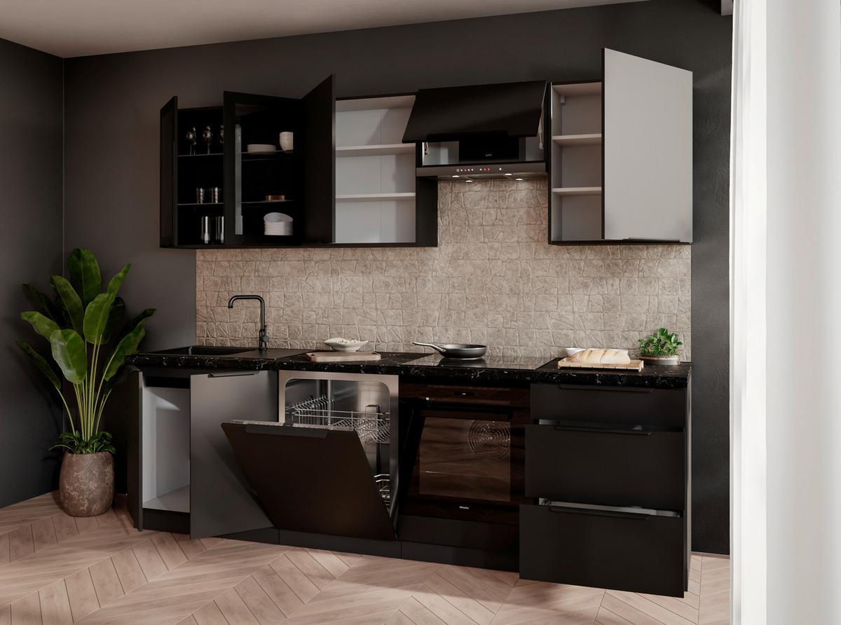 Blok Kuhinja Siena - crna, Moderno, staklo/drvni materijal (260/210/60cm) - Modern Living