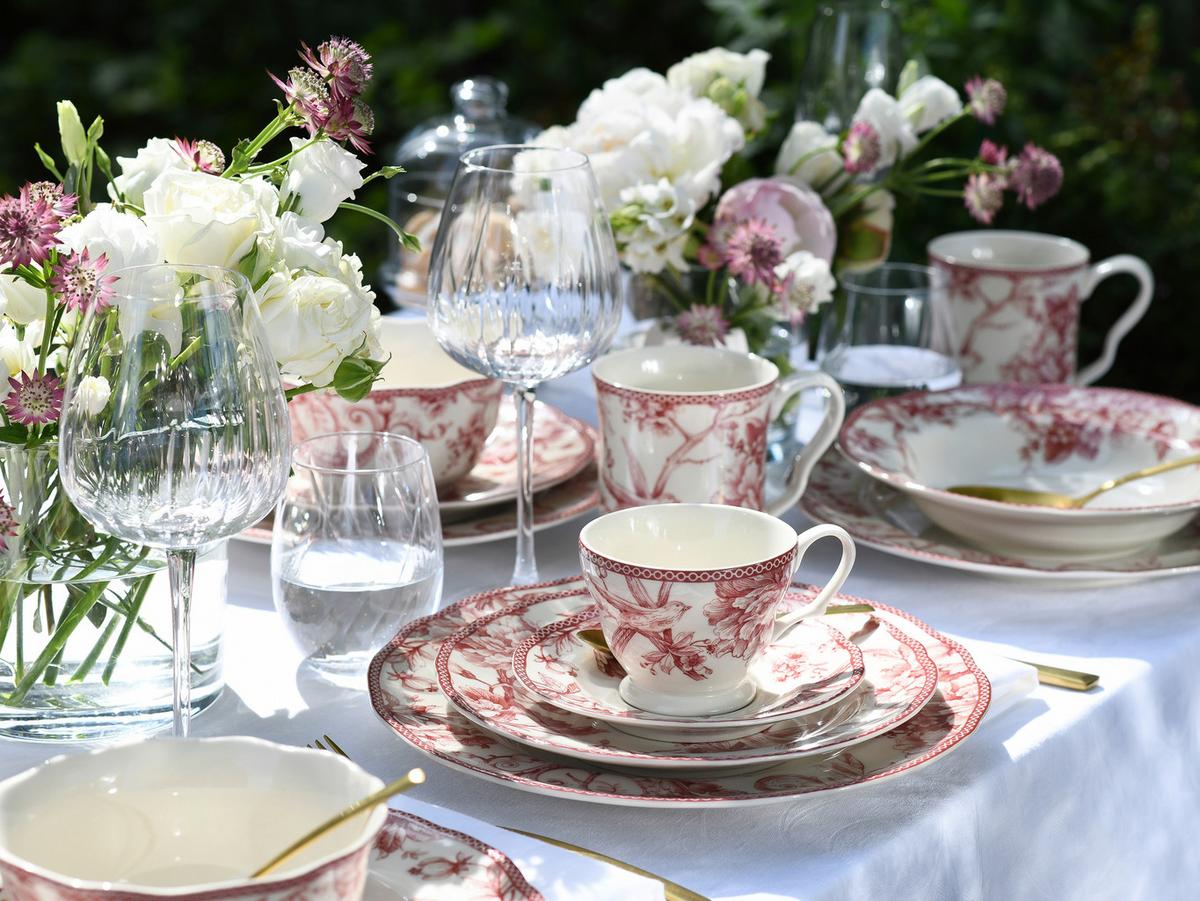 Serviciu de cafea Adelaide 12/1 - alb/bordo, Basics, ceramică - Creatable
