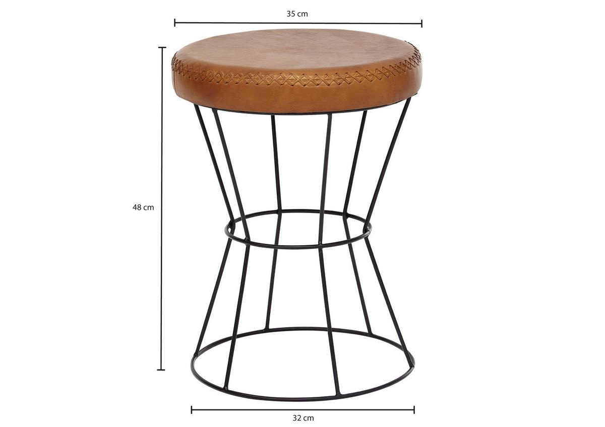Tabure Hocker - črna/rjava, Moderno, kovina/usnje (35/48/35cm) - MID.YOU
