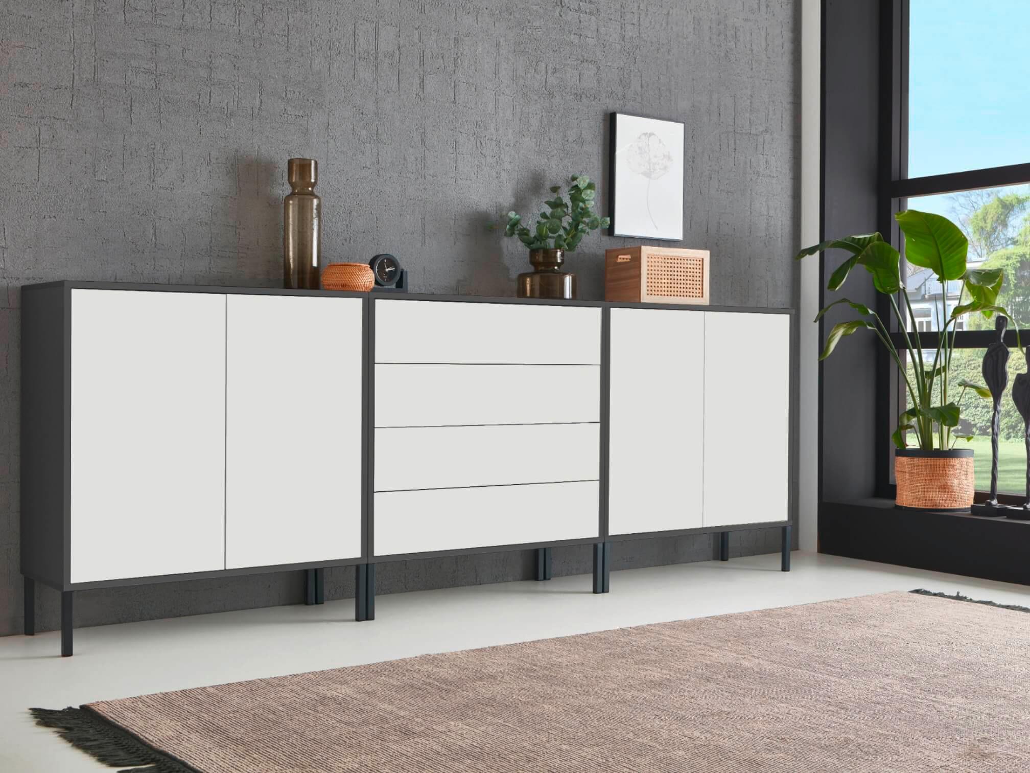 Sideboard Mailand Set 5 Anthrazit/Weiß - Anthrazit/Weiß, MODERN, Holzwerkstoff/Metall (237/86/33cm) - MID.YOU