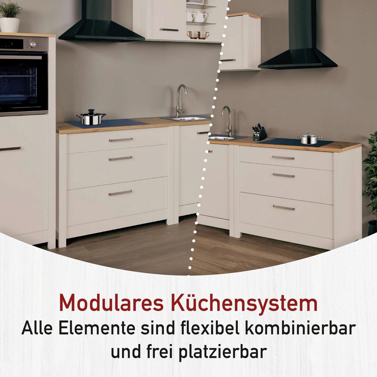 Schubkastenunterschrank Sardegna Kaschmir/Eiche - Kaschmir/Silberfarben, ROMANTIK / LANDHAUS, Holzwerkstoff/Metall (100/92/60cm) - home24