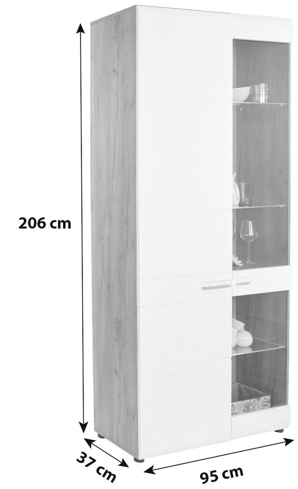 Vitrina Avensis, Bela, Barva Hrasta - barve kroma/črna, Moderno, umetna masa/steklo (95/205,7/37,1cm) - Mömax