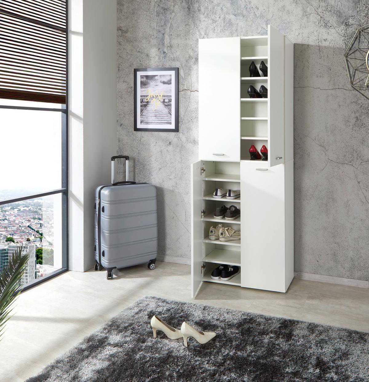 Dulap pentru pantofi Elan - alb, Modern, material pe bază de lemn (70/200/36.6cm) - Modern Living