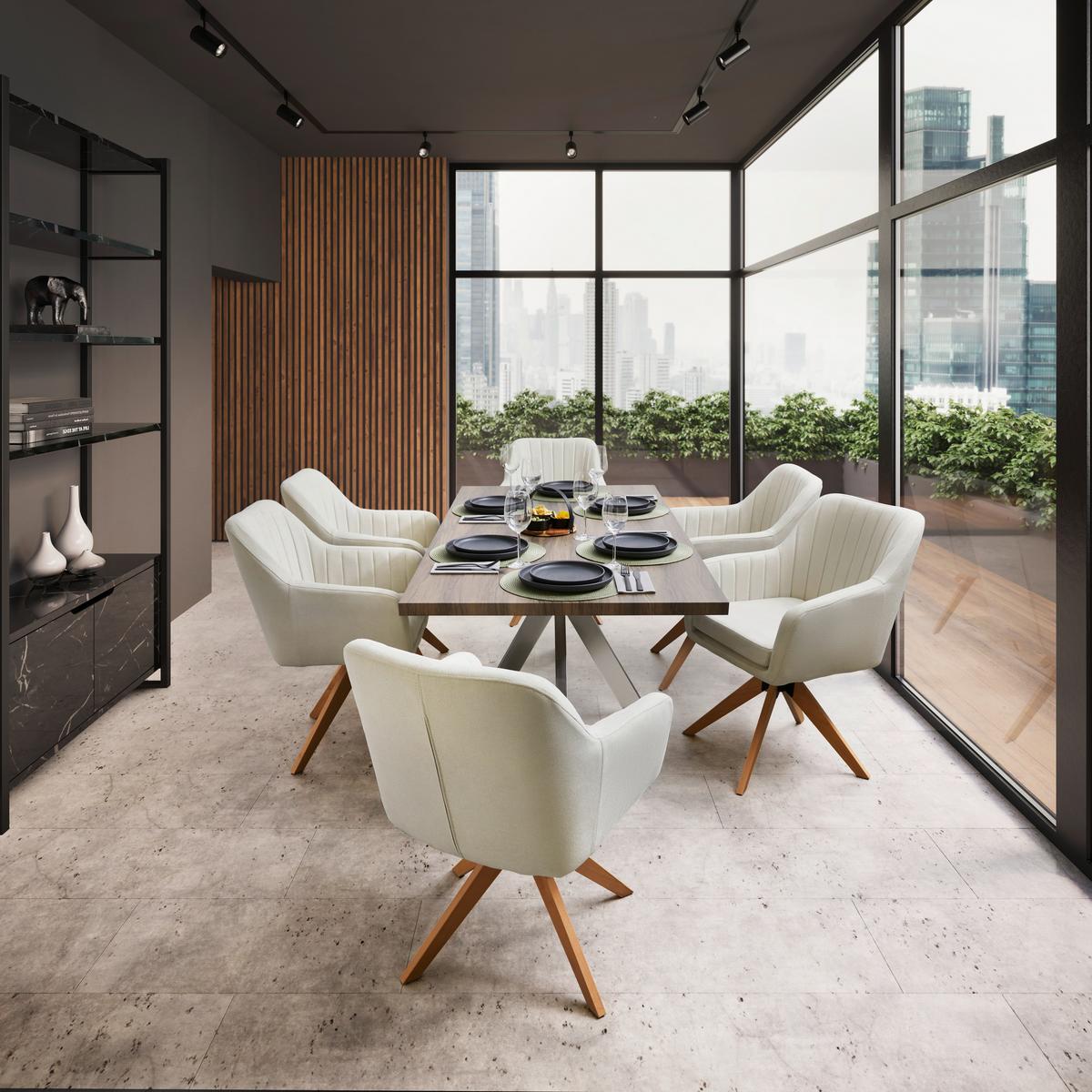 Esstisch Holz, massiv "Ilias" ca. 180x90 cm, Walnuss - Edelstahlfarben/Silberfarben, Modern, Holz/Metall (180/90/76cm) - Bessagi Home