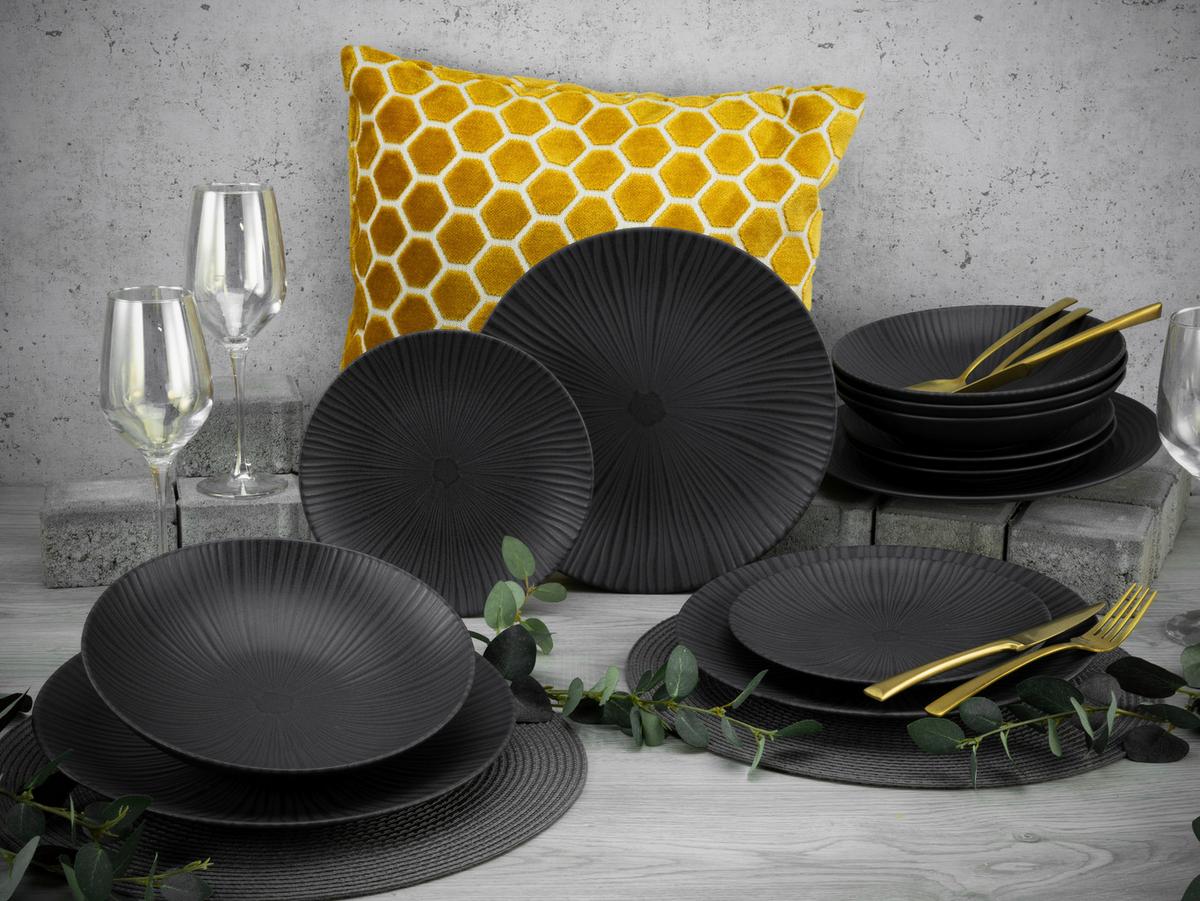 Tafelservice Vesuvio Black in Schwarz, 12-teilig - Schwarz, Basics, Keramik - Creatable
