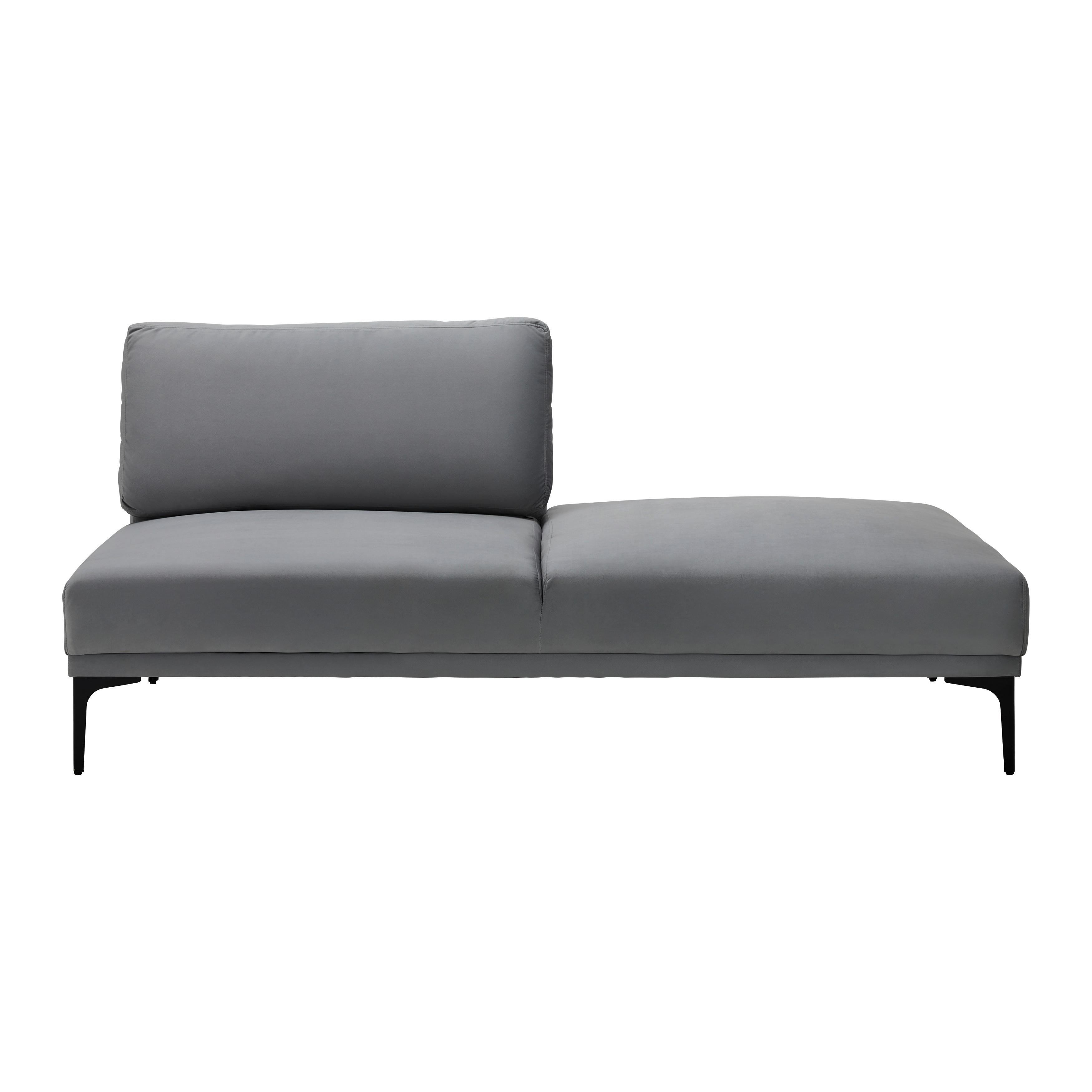 récamière Samt, Metallfuss schwarz - Dunkelgrau/Schwarz, Modern, Textil/Metall (180,5/82,5/88,5cm) - Bessagi Home
