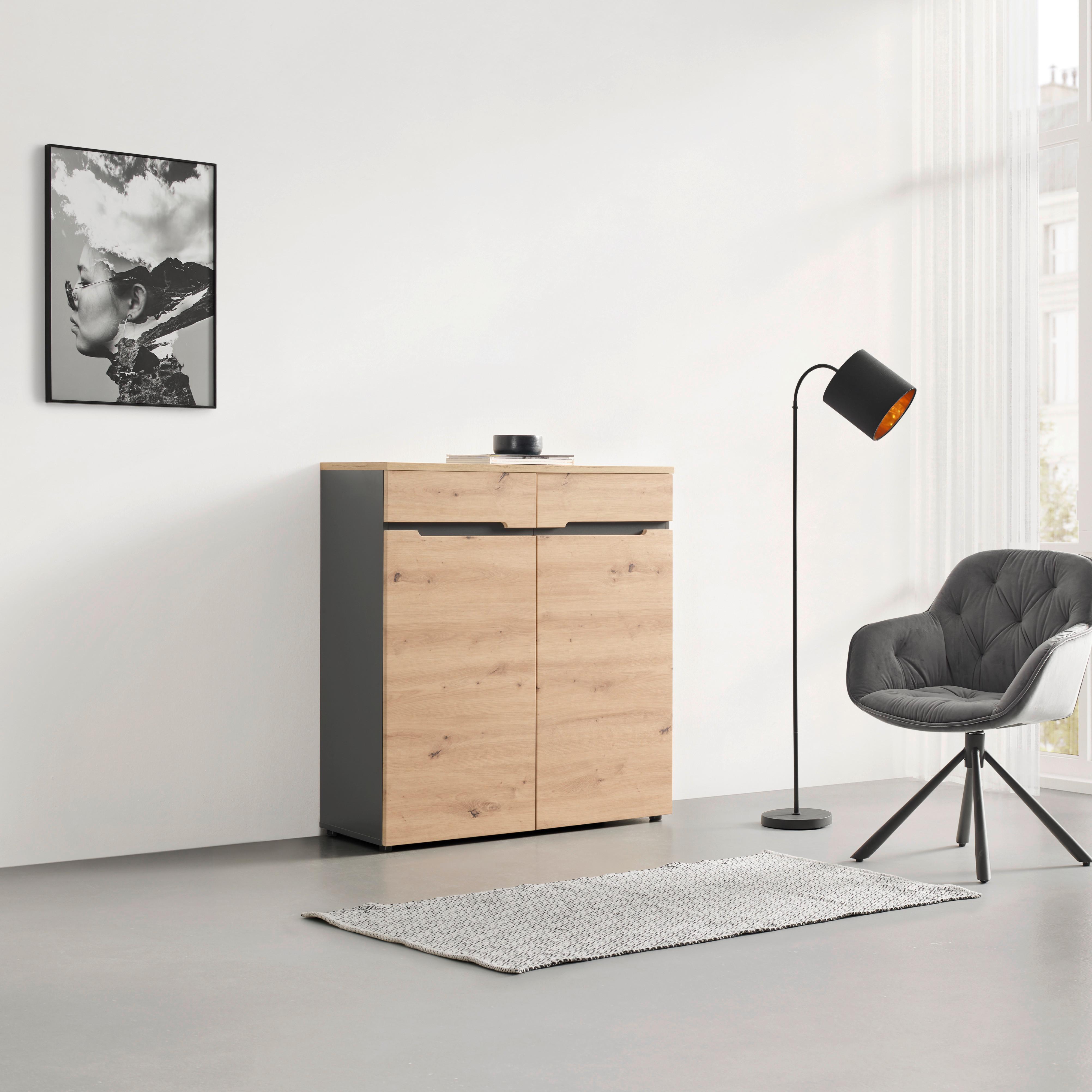 Kommode Memphis Graphitfarben/Eiche Artisan - Graphitfarben/Schwarz, Modern, Holzwerkstoff (100/107/38cm) - Mömax