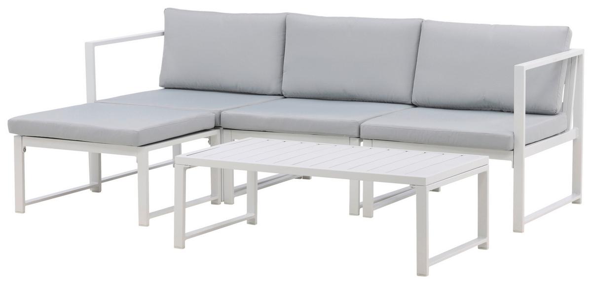 LOUNGEGARNITUR SALVADOR - Weiß/Grau, KONVENTIONELL, Textil/Metall - Gardenson