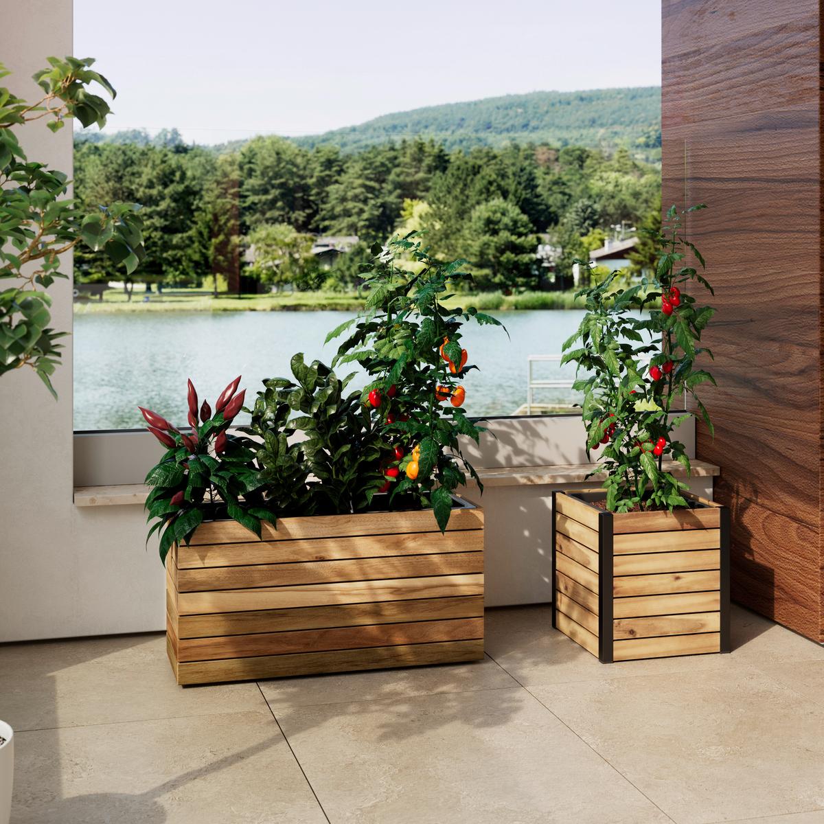 Hochbeet Marlo Echtholz massiv - Akaziefarben, MODERN, Holz/Kunststoff (32/34/32cm) - Bessagi Garden