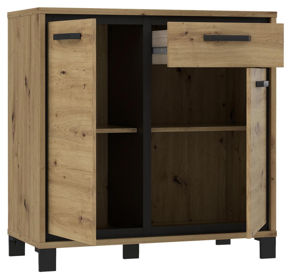 Kommode "Trondheim" , Schwarz, Eiche - Eichefarben/Schwarz, MODERN, Holzwerkstoff/Kunststoff (91,4/91,2/41,5cm) - MID.YOU