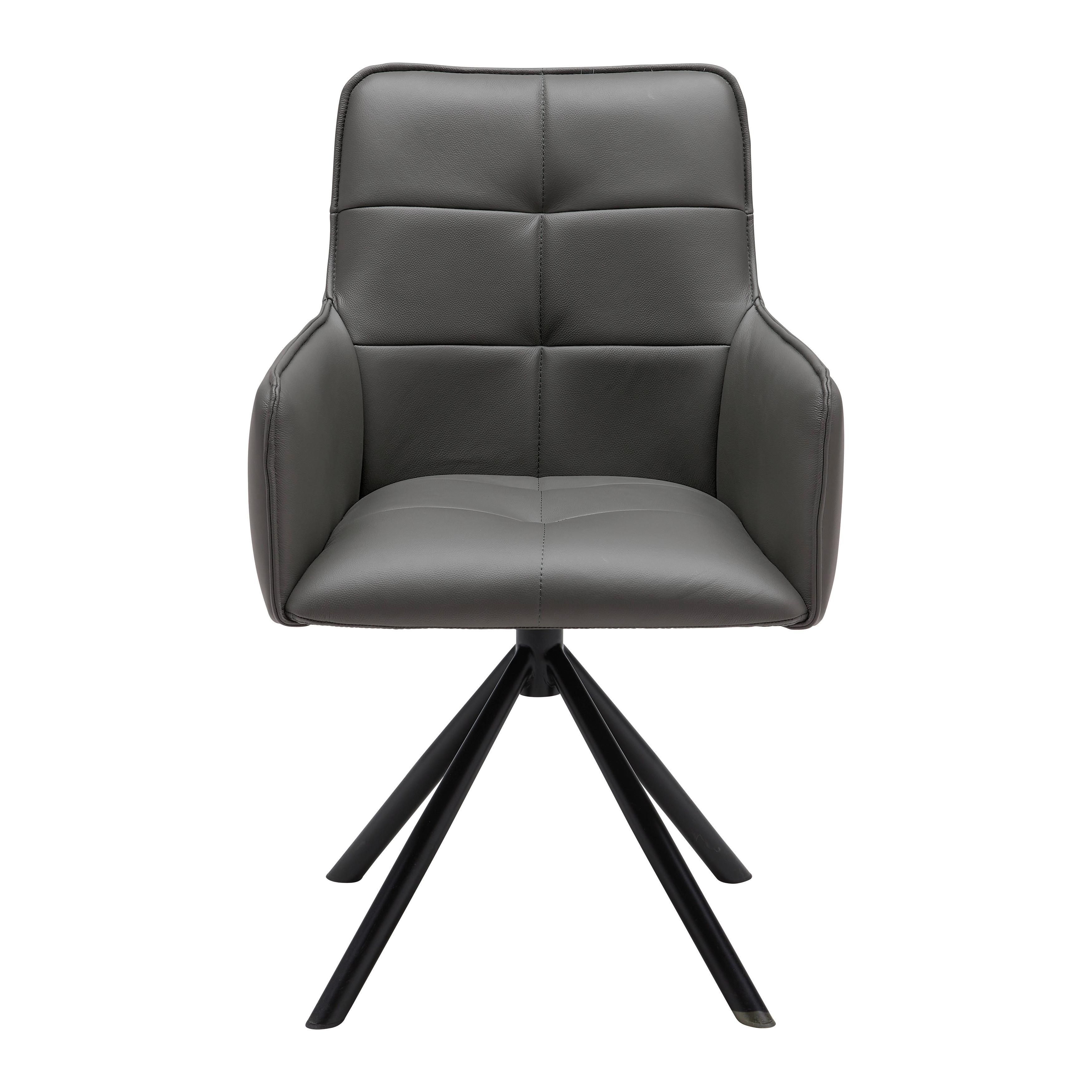 STOL MED ARMSTÖD VINCENT - grå/svart, Modern, metall/läder (58/87/63cm) - Premium Living
