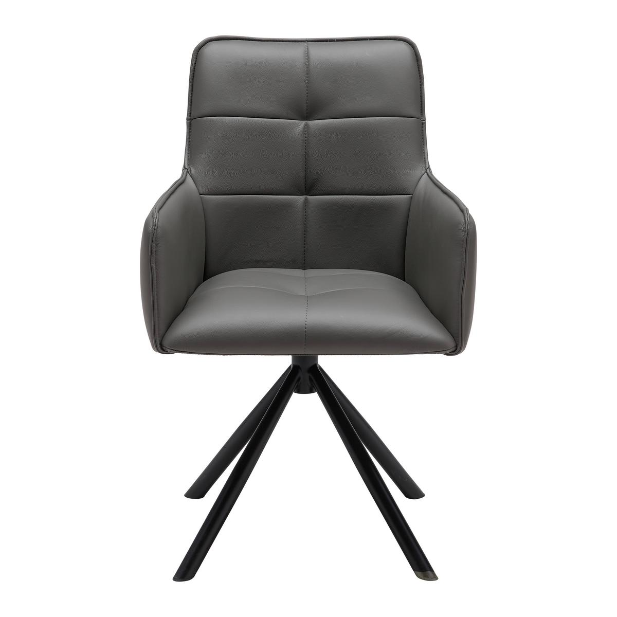 Armlehnstuhl Vincent in Grau - Schwarz/Grau, MODERN, Leder/Metall (58/87/63cm) - Premium Living