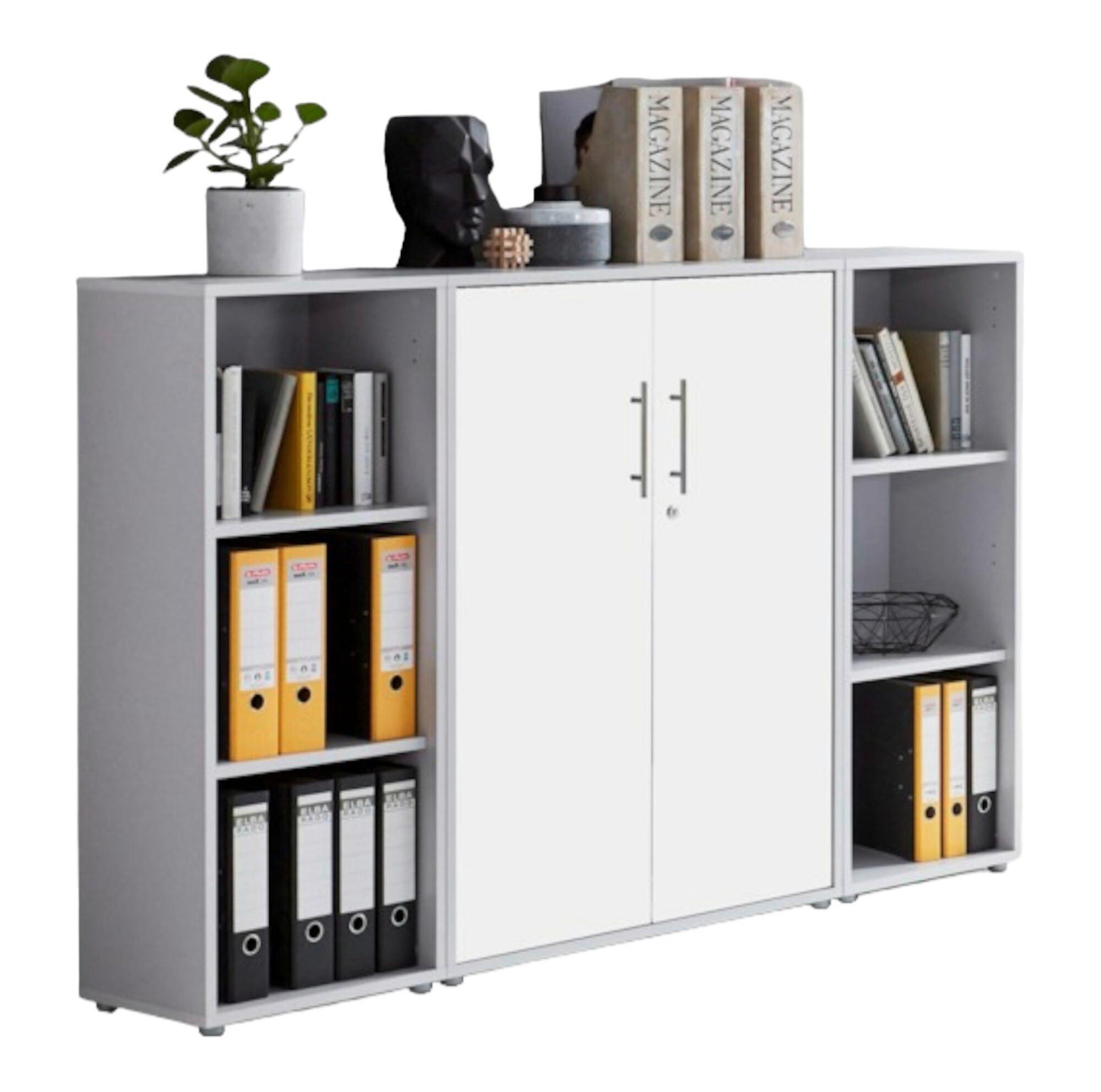 Aktenschrank Office Edition Sw Set 2 niedrig Grau/Weiß - Weiß/Grau, MODERN, Holzwerkstoff (173/114/33cm) - MID.YOU