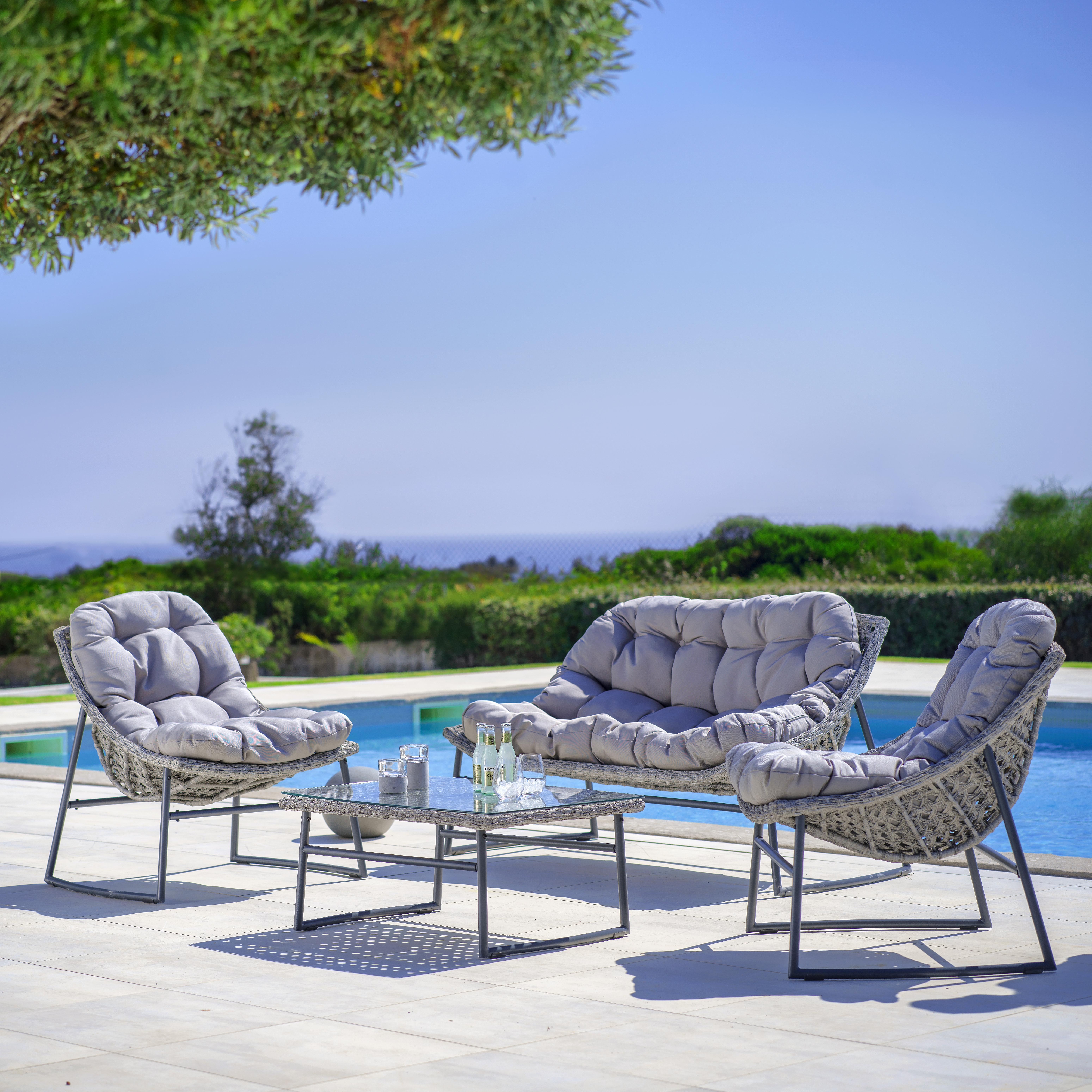 Gartengarnitur Cathy in grau inkl. Tisch - Grau, MODERN, Glas/Kunststoff - Bessagi Garden